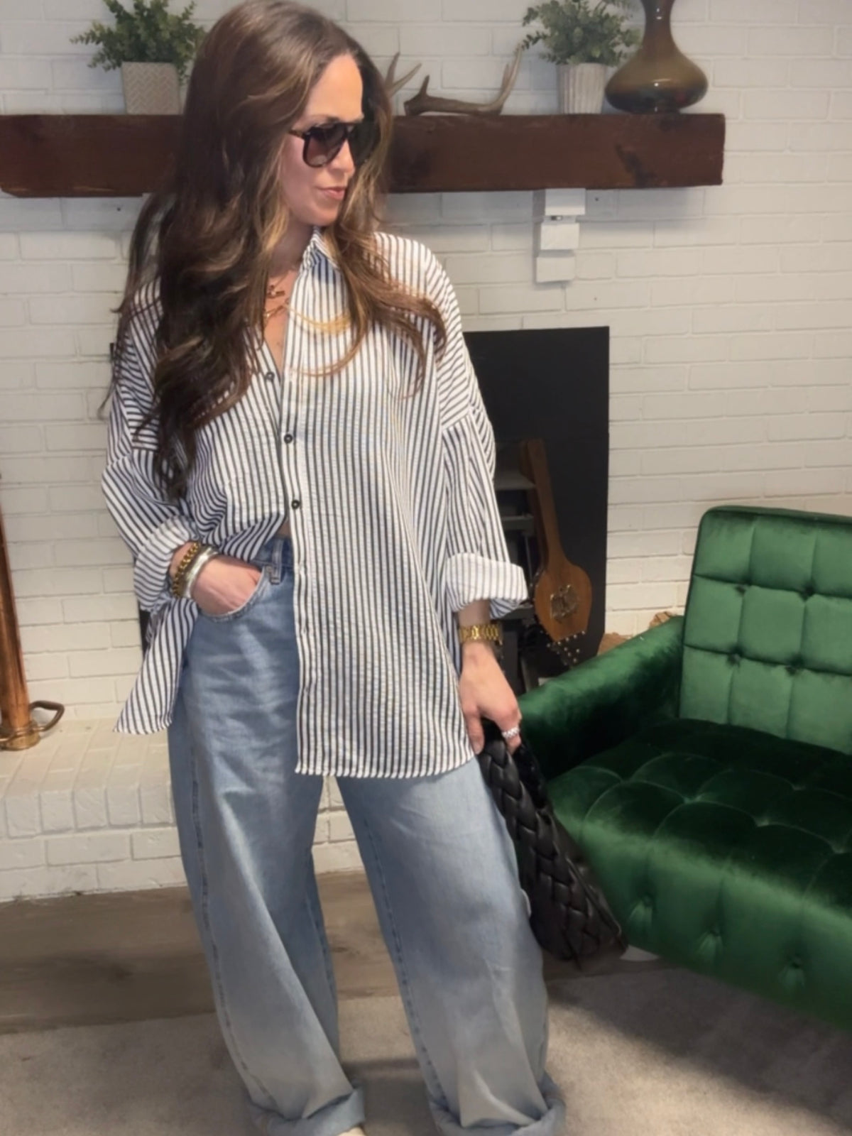 Black & White Stripe Seersucker Button Up