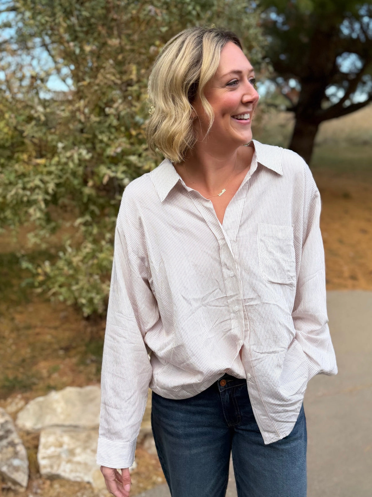 Mocha Striped Oversized Button Down Shirt