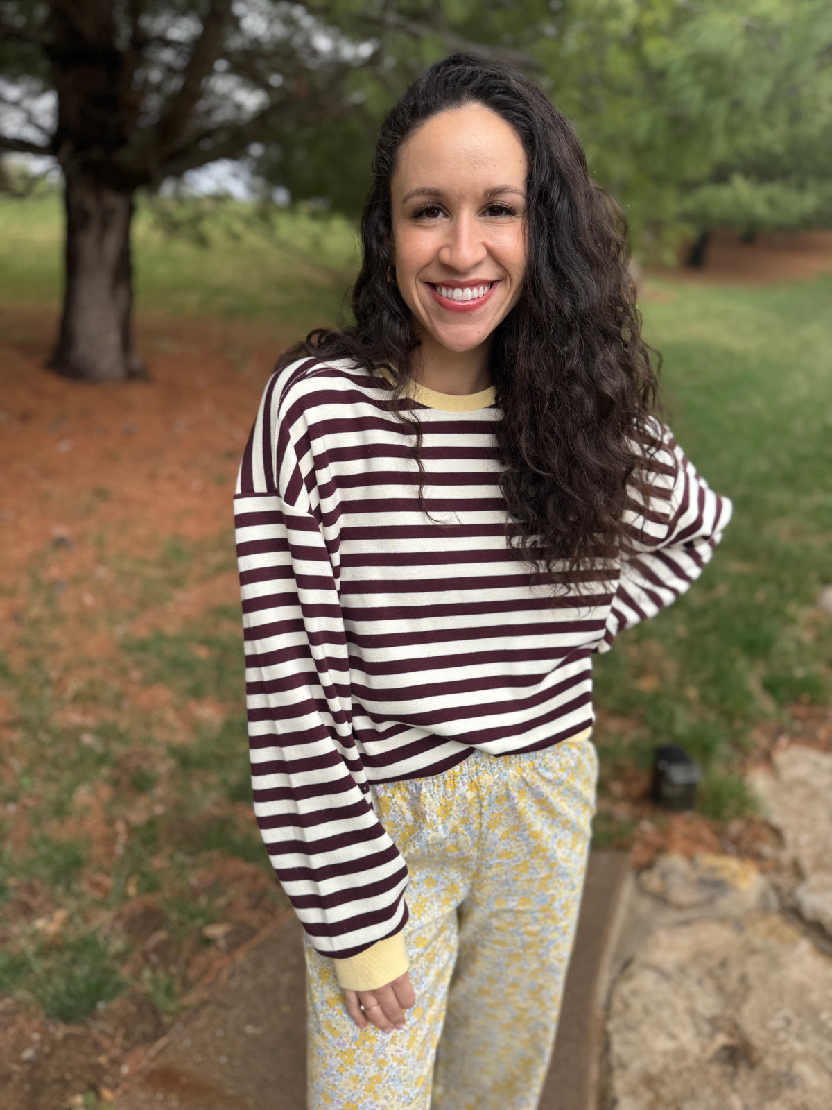 Butter & Burgundy Striped Pullover