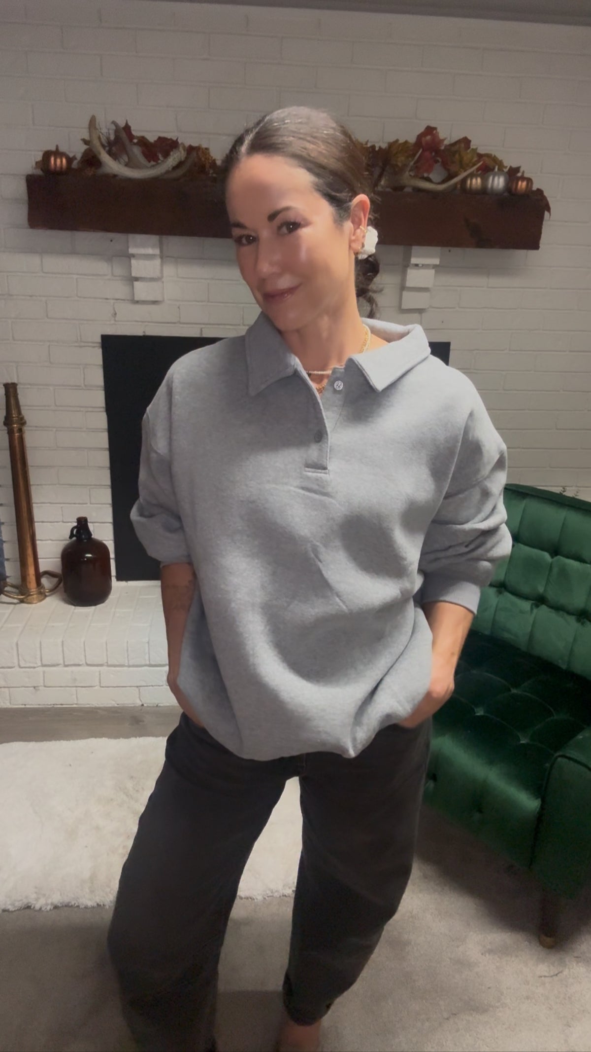 Heather Grey Henley Pullover Sweatshirt