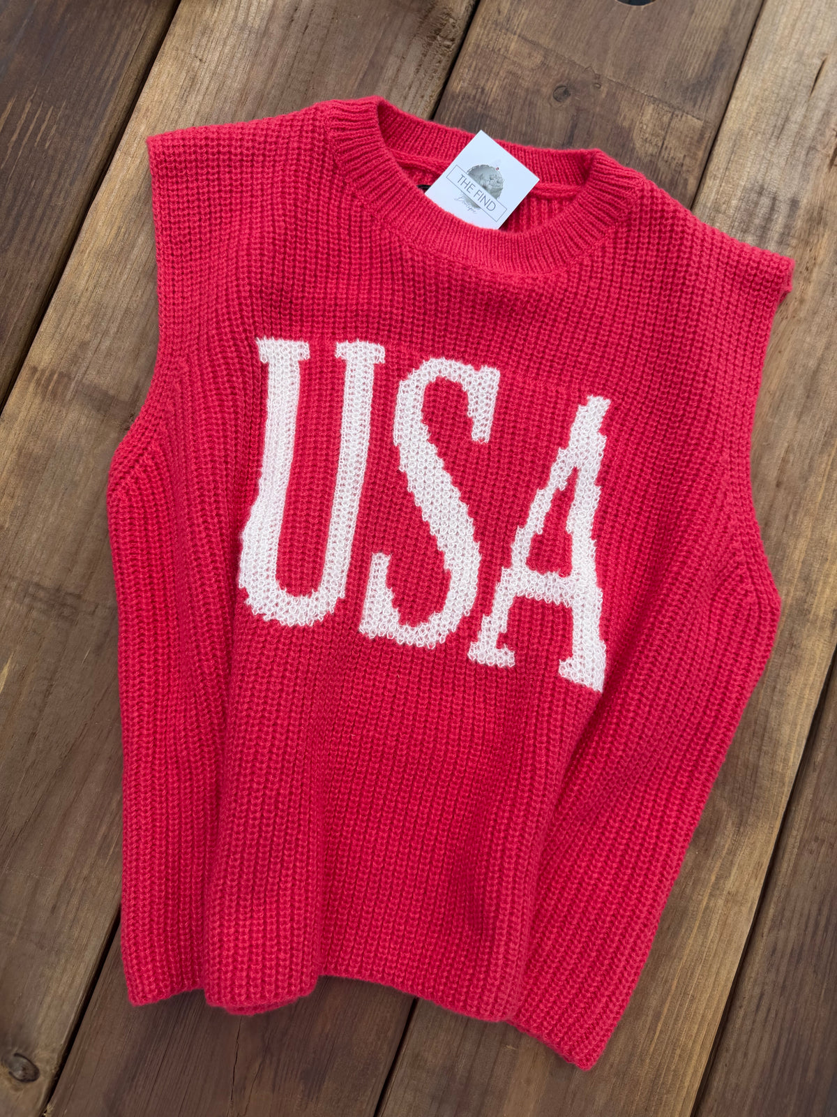 Red Sleevless USA Sweater