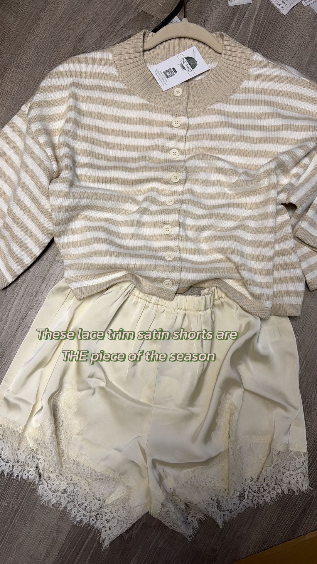 Oatmeal and White Stripe Button Front Sweater