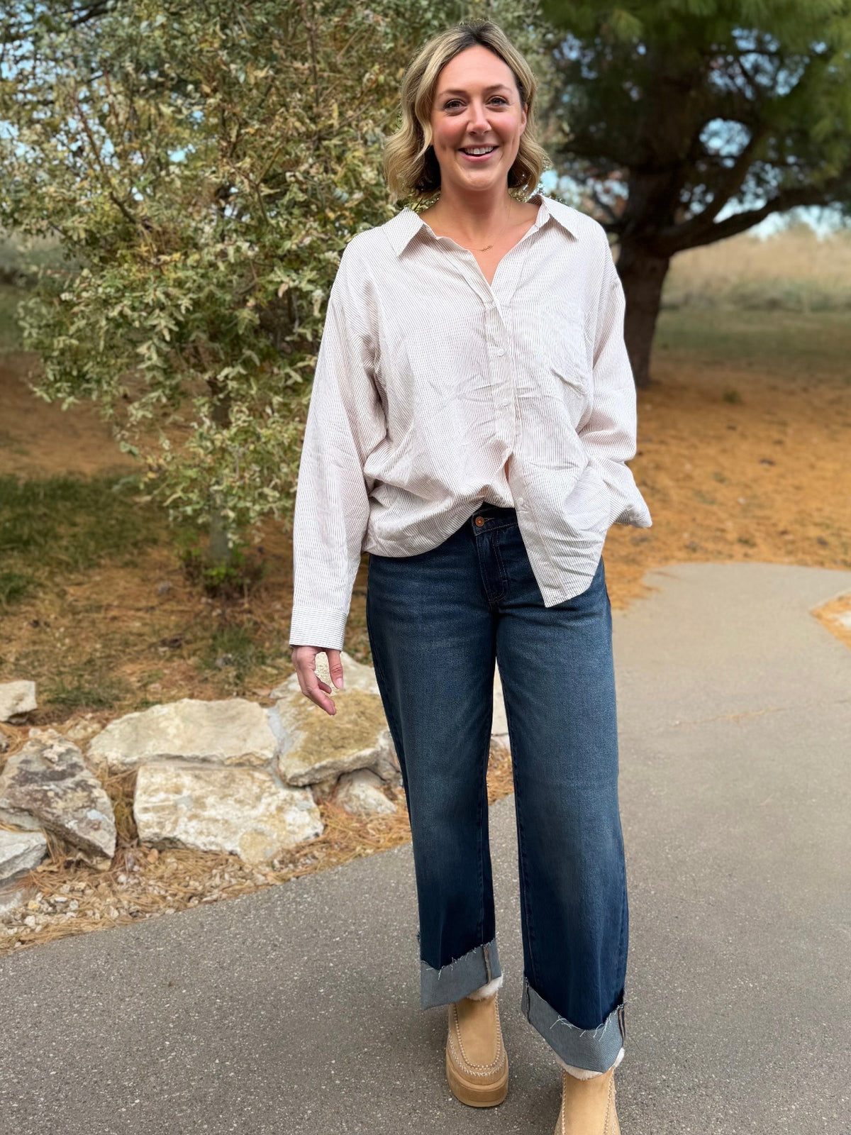 Mocha Striped Oversized Button Down Shirt