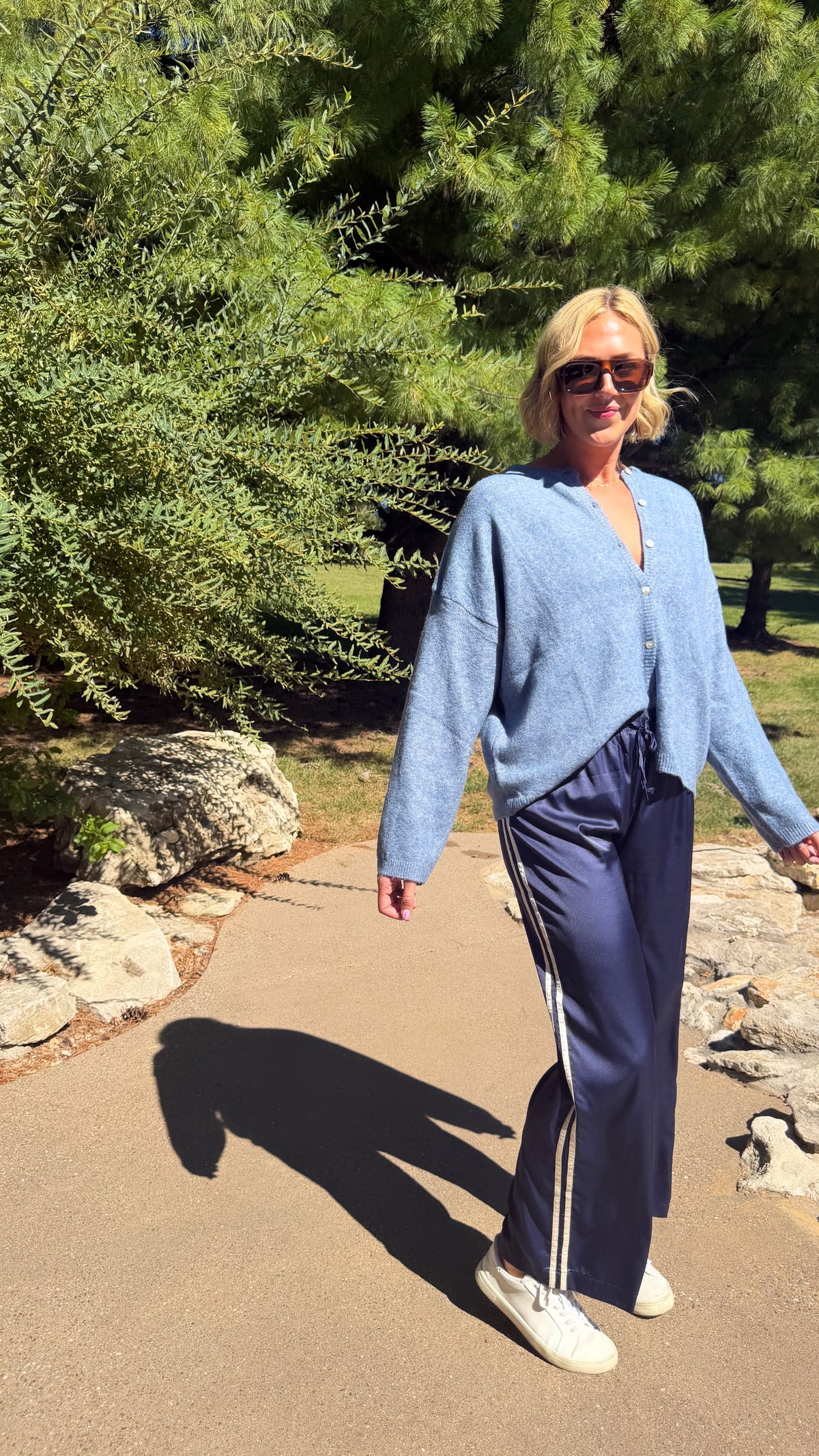 Navy with Cream Stripe Track Pants