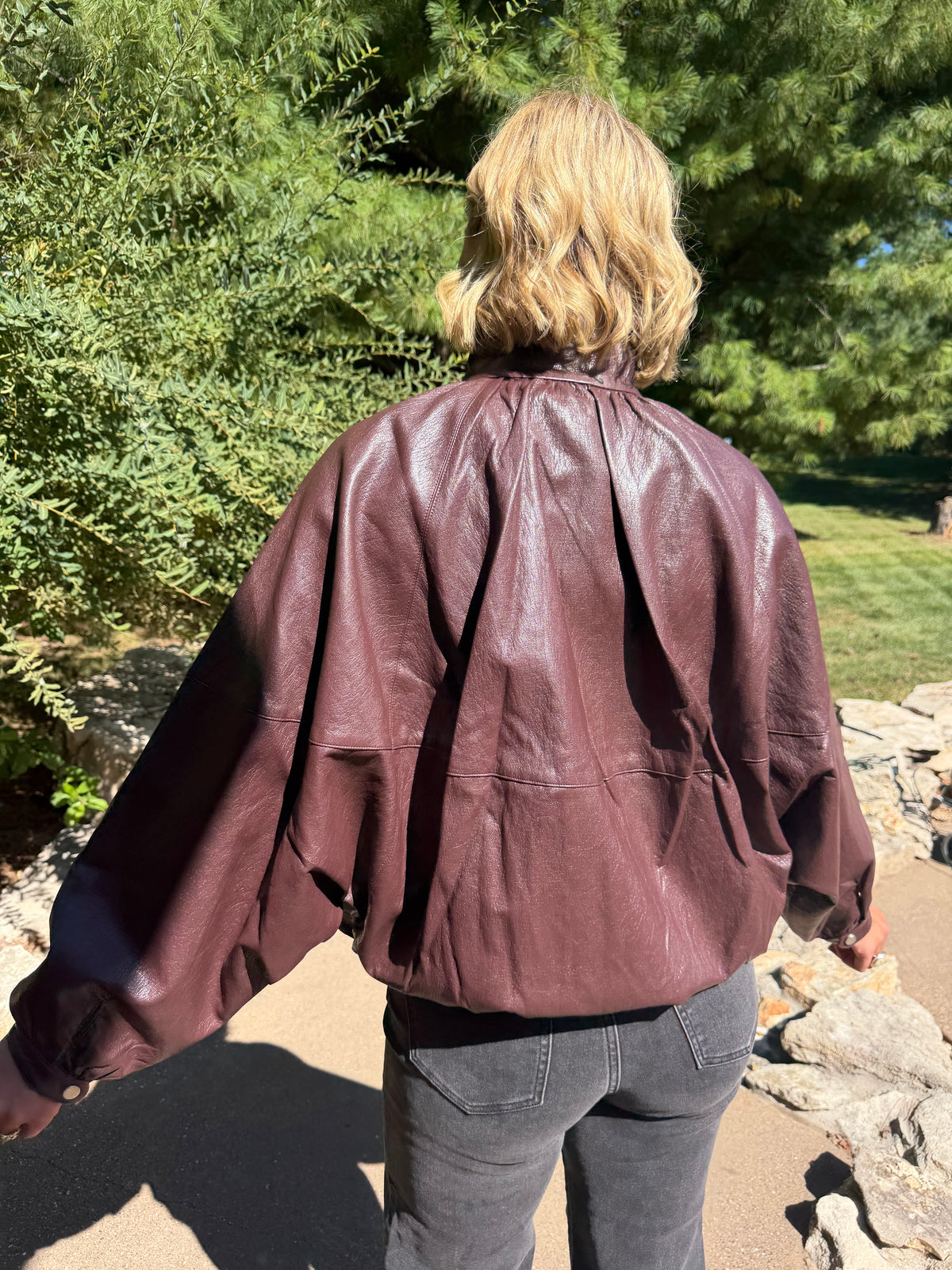 Burgundy Batwing Sleeve Funnel Neck Jacket