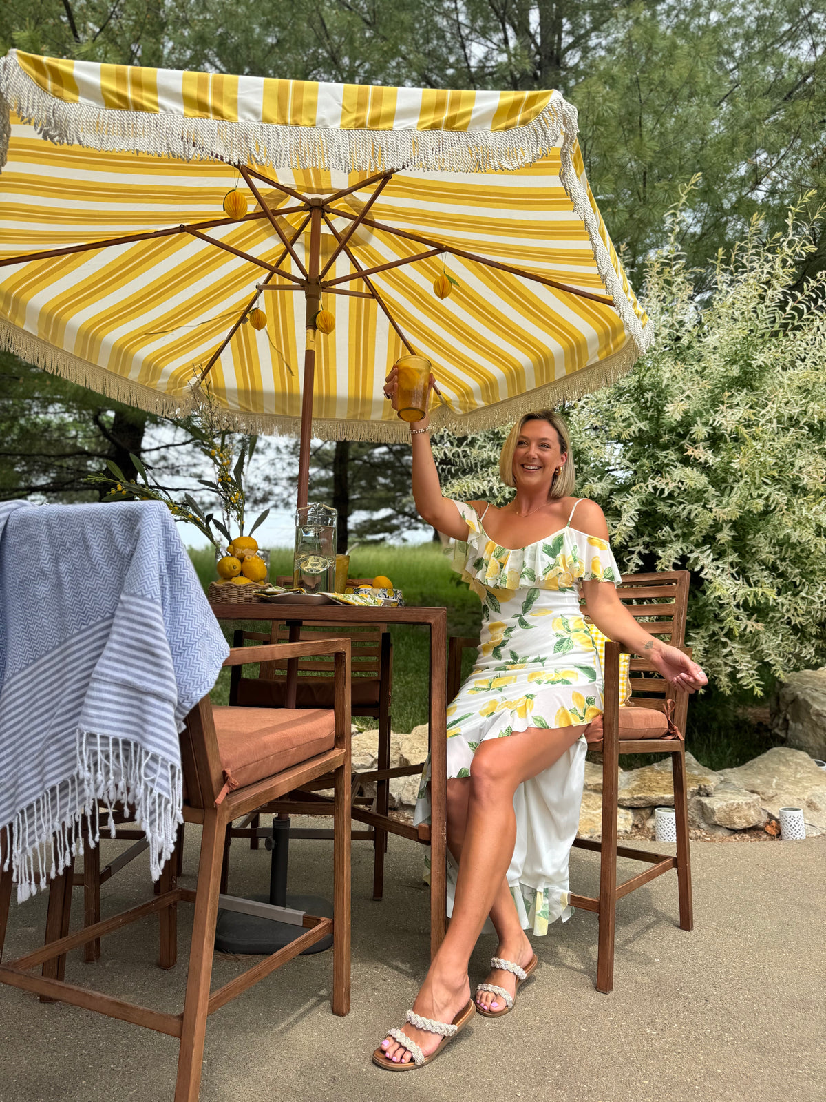 Lemon Side Slit Ruffle Dress