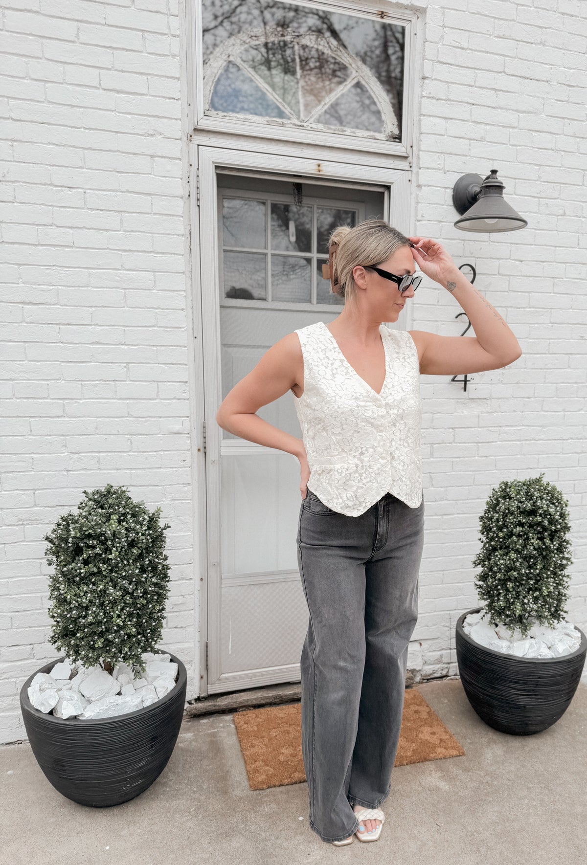 Ivory Lace Tie Back Vest