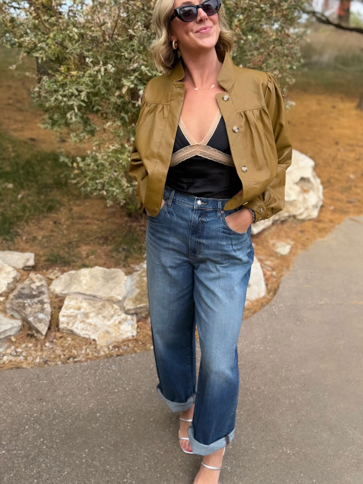 Olive Brown Super Soft Bubble Hem Jacket