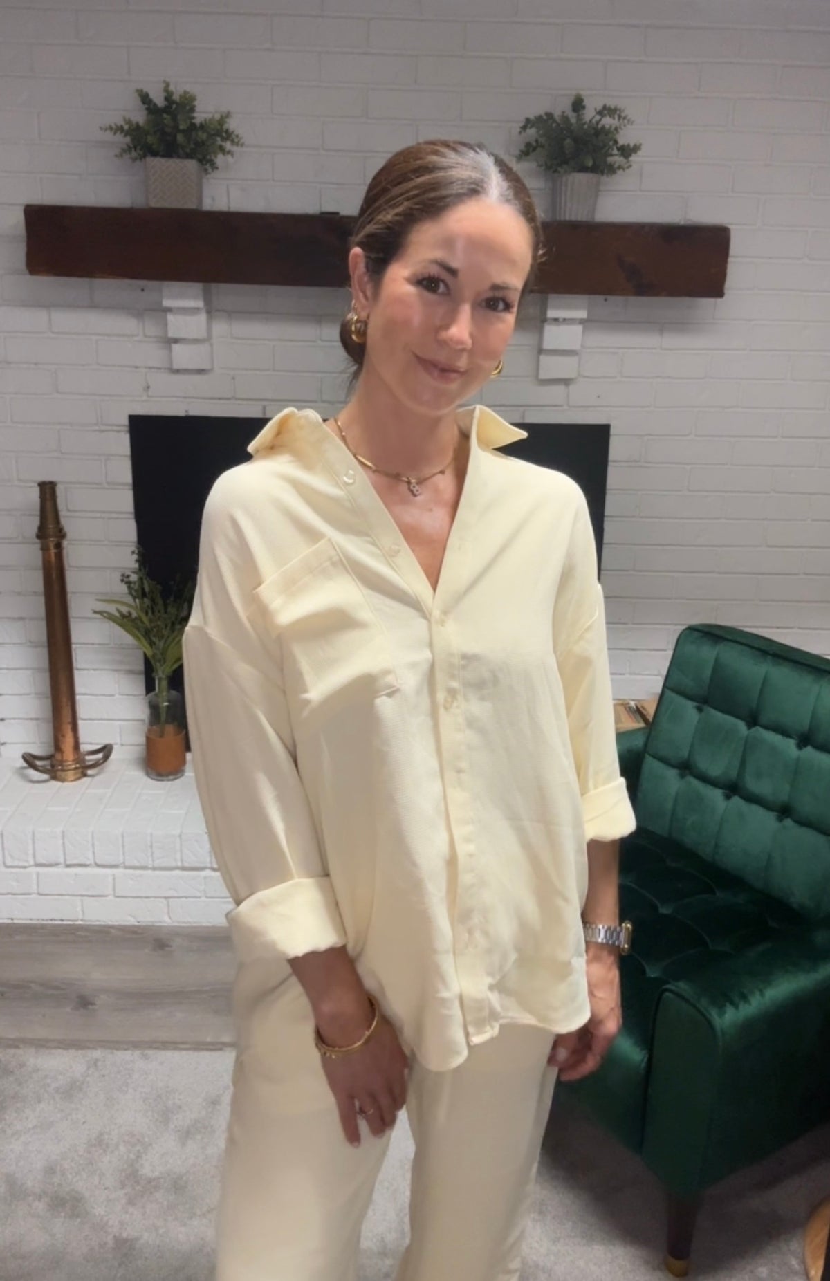 Butter Yellow Oversized Button Up Shirt