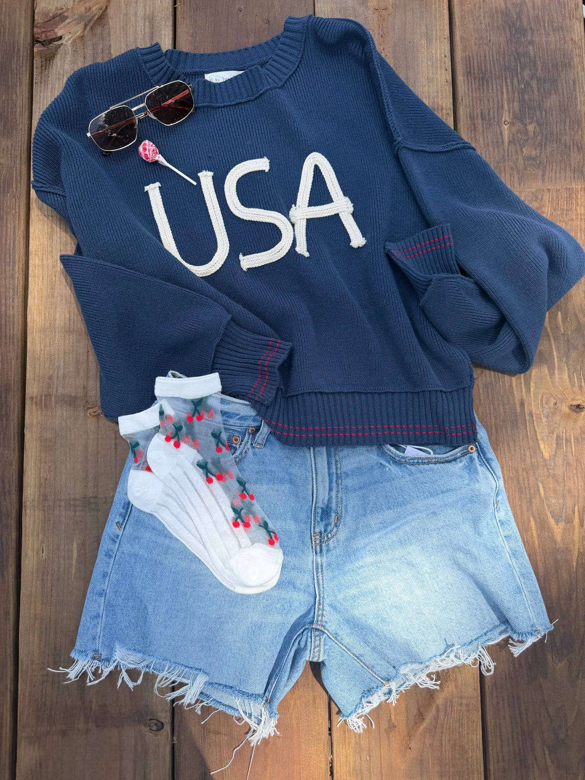 Navy Rope Detail USA Sweater