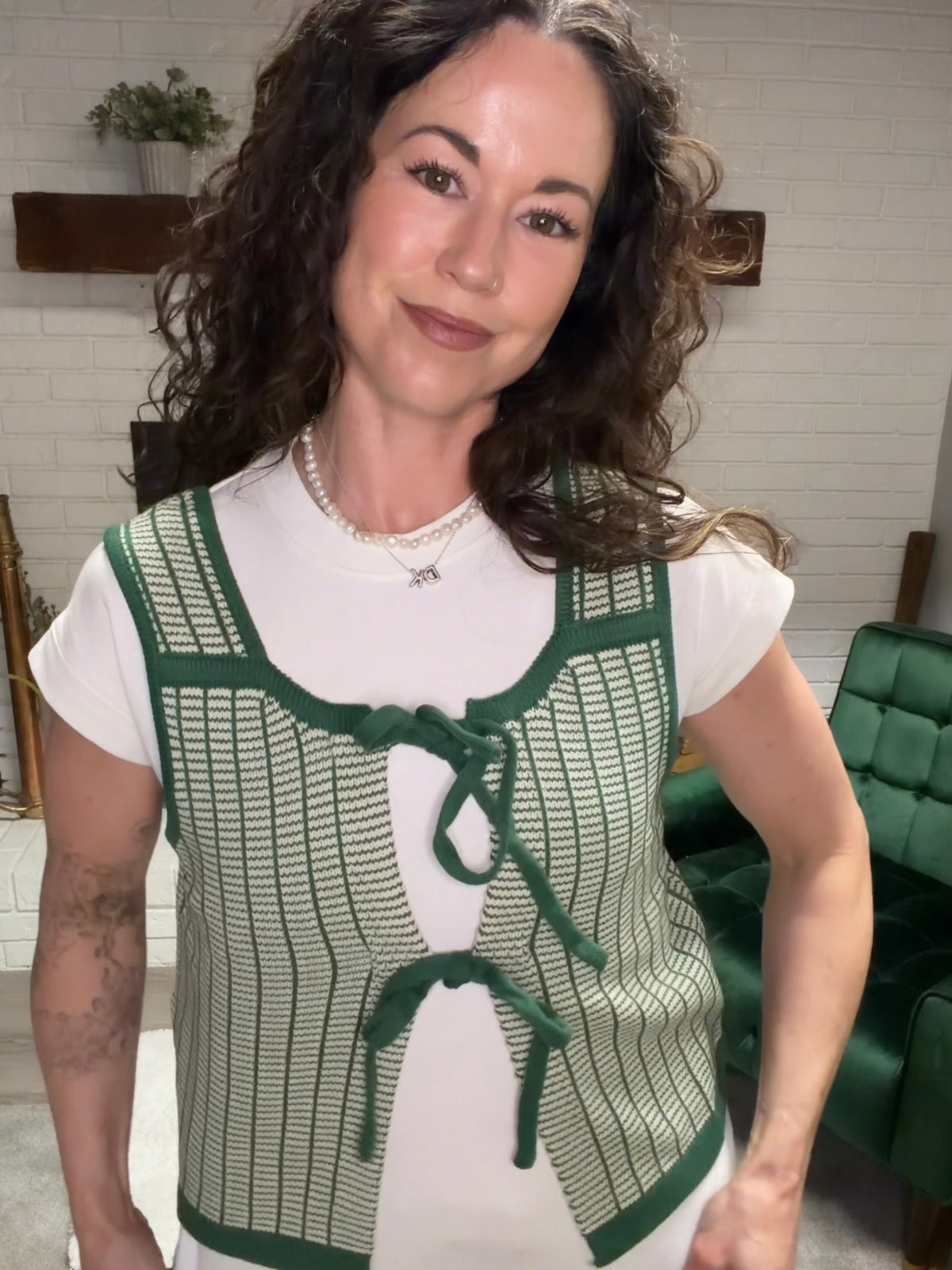 Green Tie Front Sleeveless Sweater