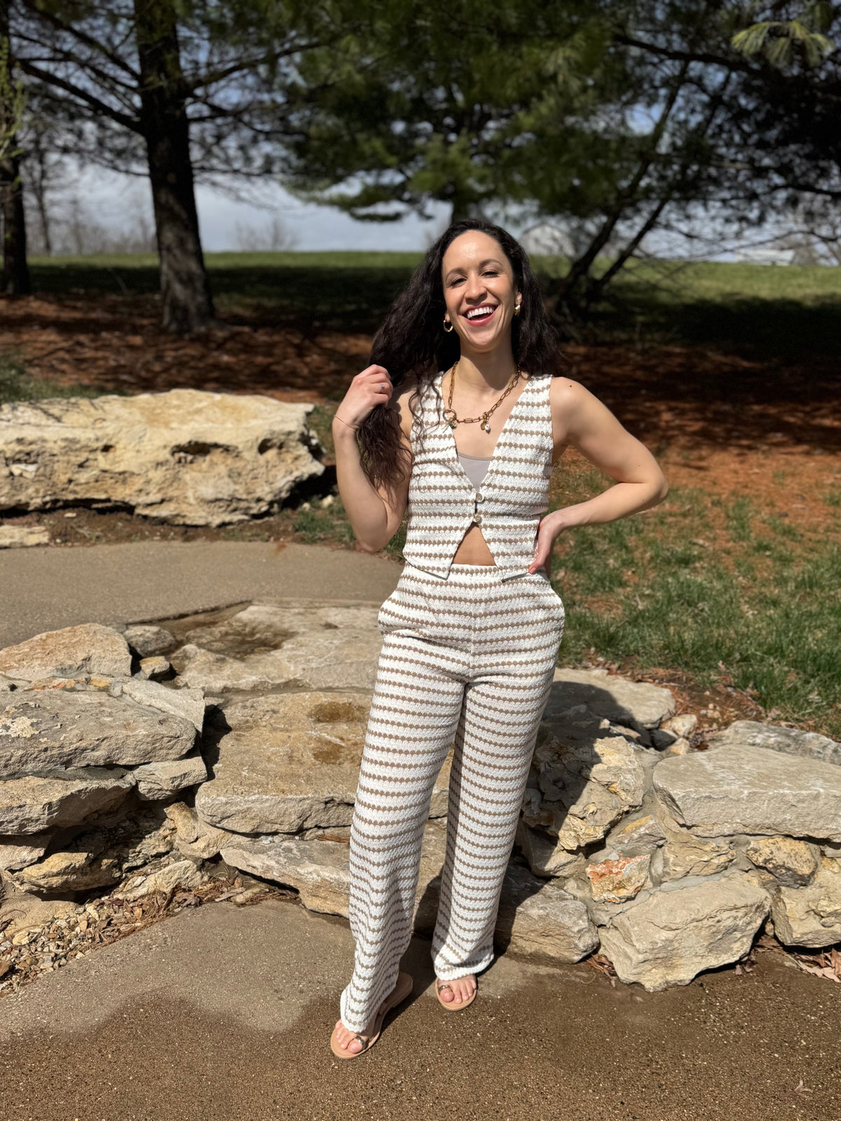 Taupe Stripe Knit Wide Leg Pants