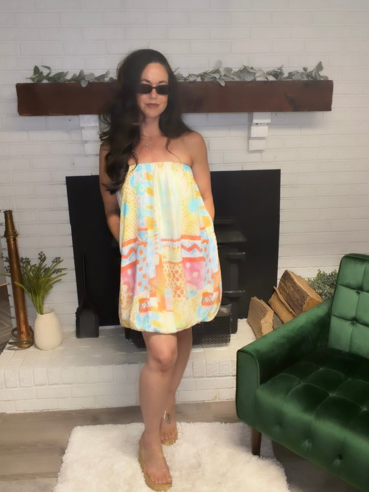 Watercolor Tube Bubble Hem Mini Dress