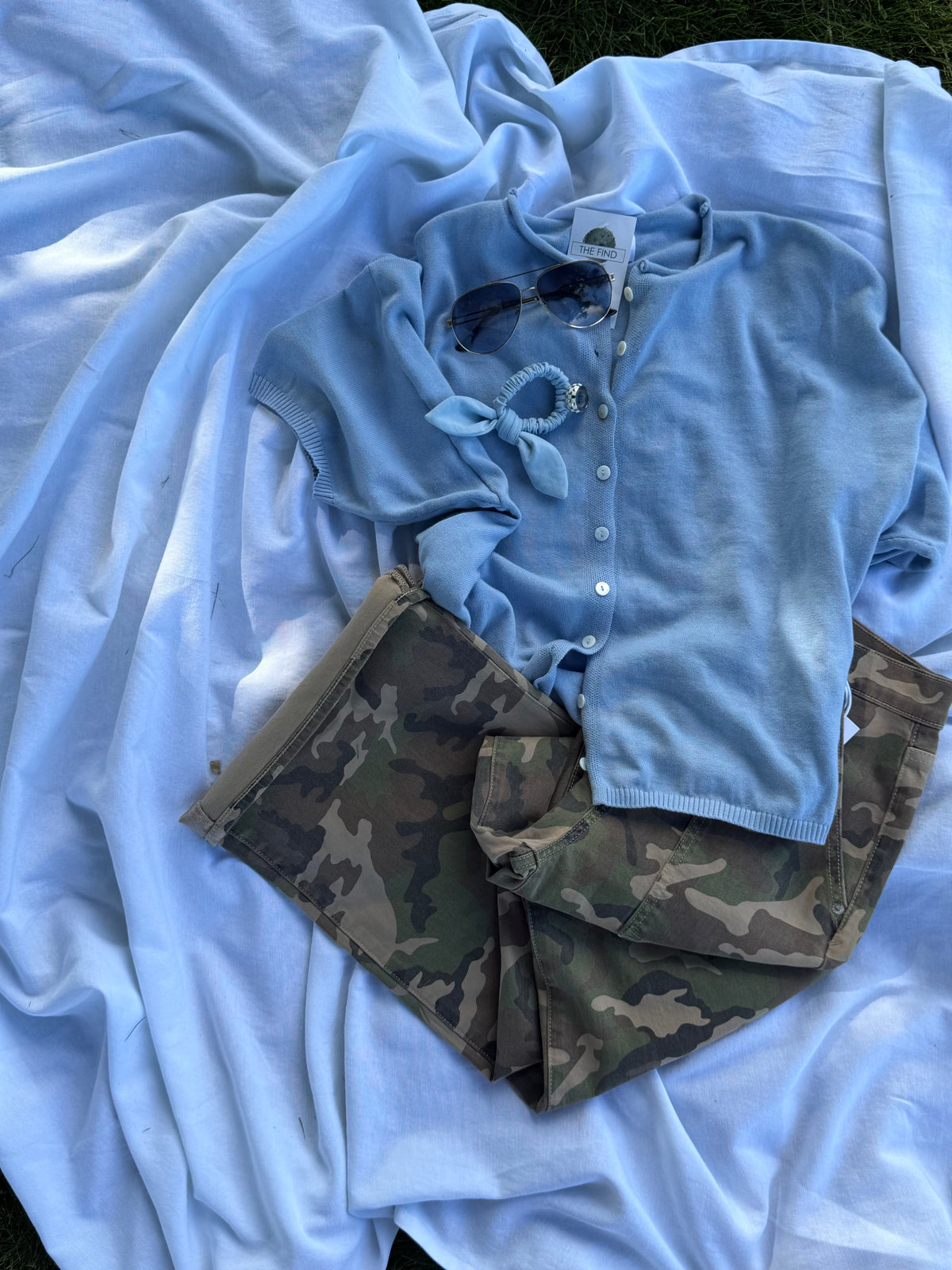 Light Blue Knit Short Sleeve Cardigan