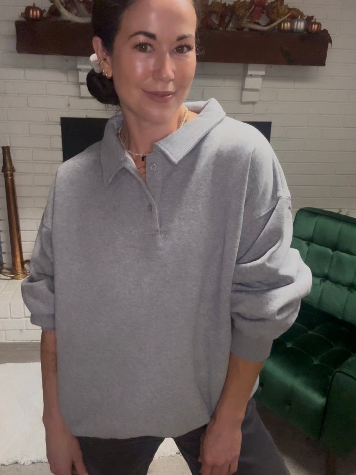 Heather Grey Henley Pullover Sweatshirt