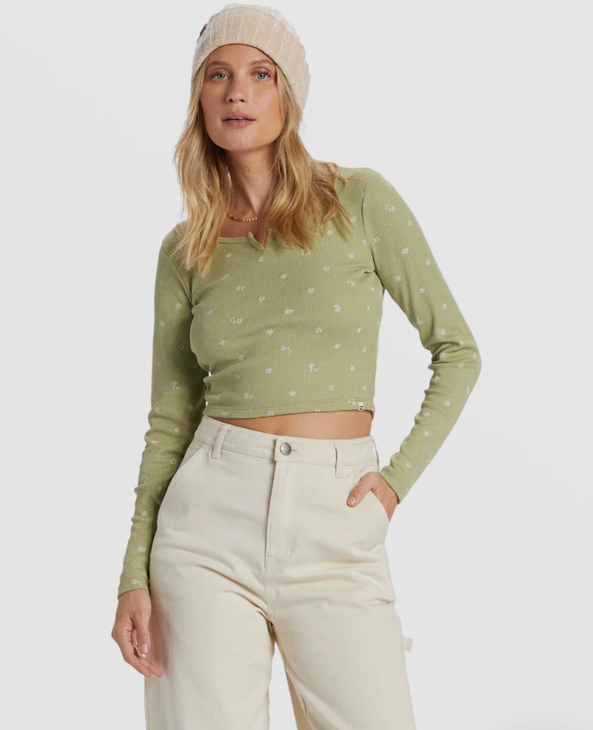 Reese Thermal Long-Sleeve Cropped Top