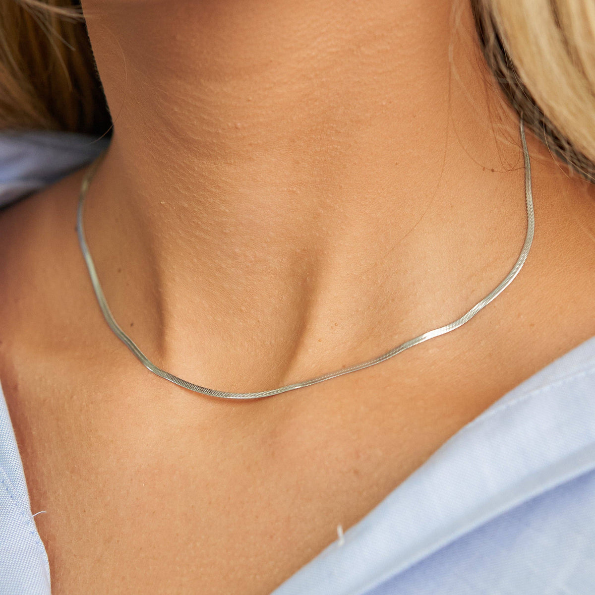 Waterproof Silver Micro Herringbone Necklace