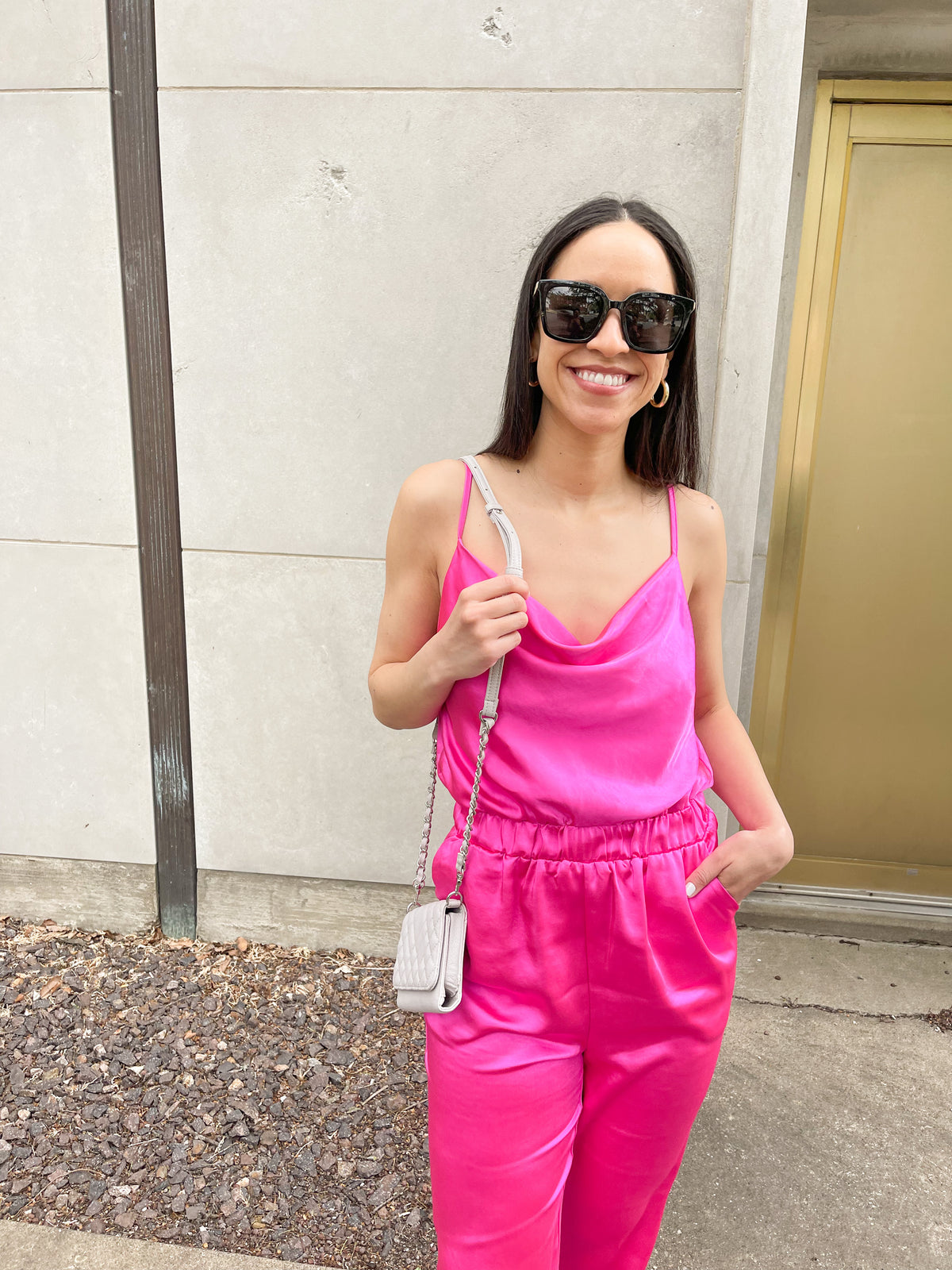 Hyper Pink Satin Jumpsuit