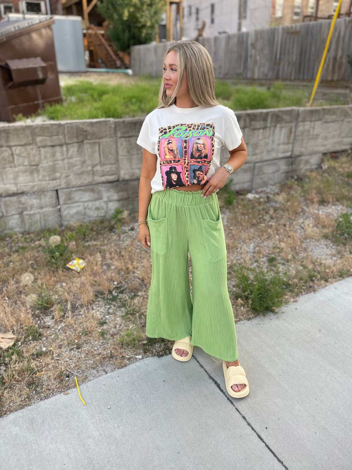 Green Cropped Wide Leg Pants