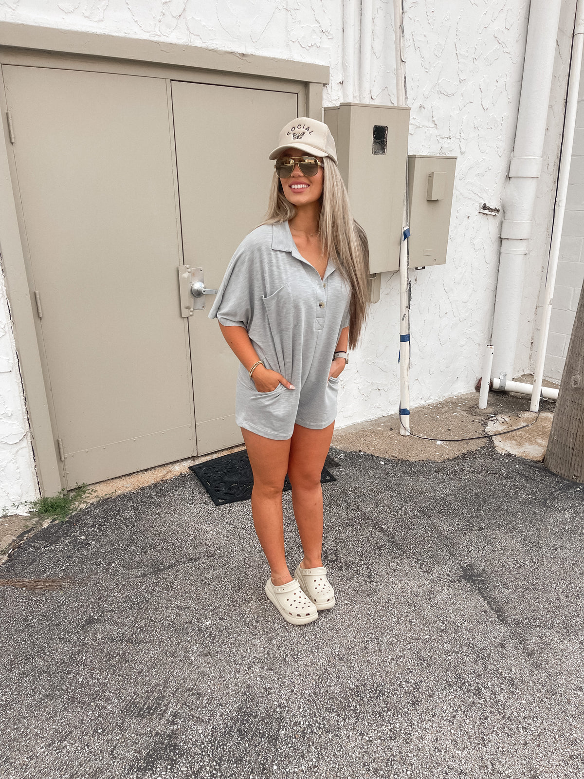Grey Short Sleeve Collared romper