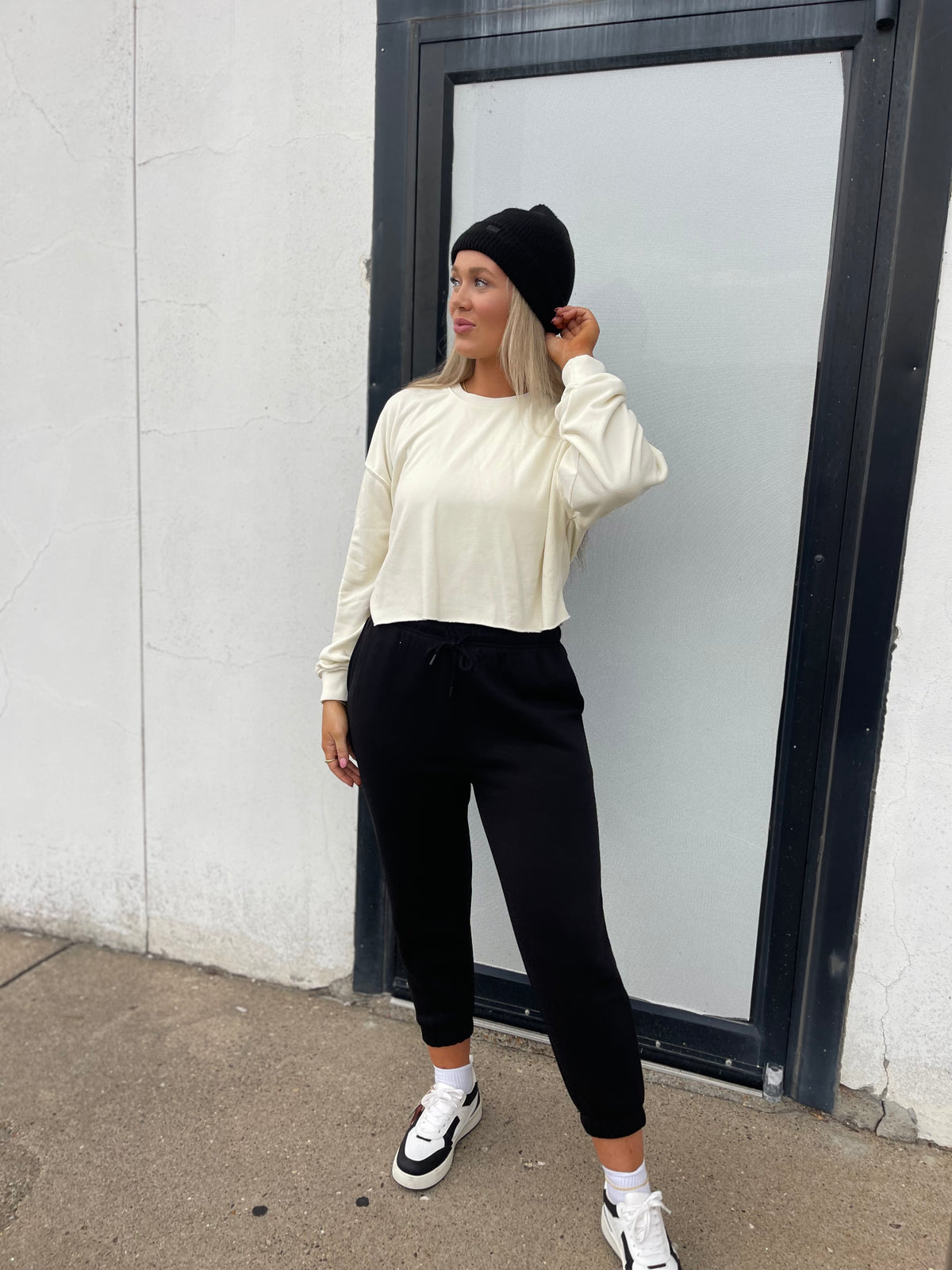 Cream Cropped Sweatshirt