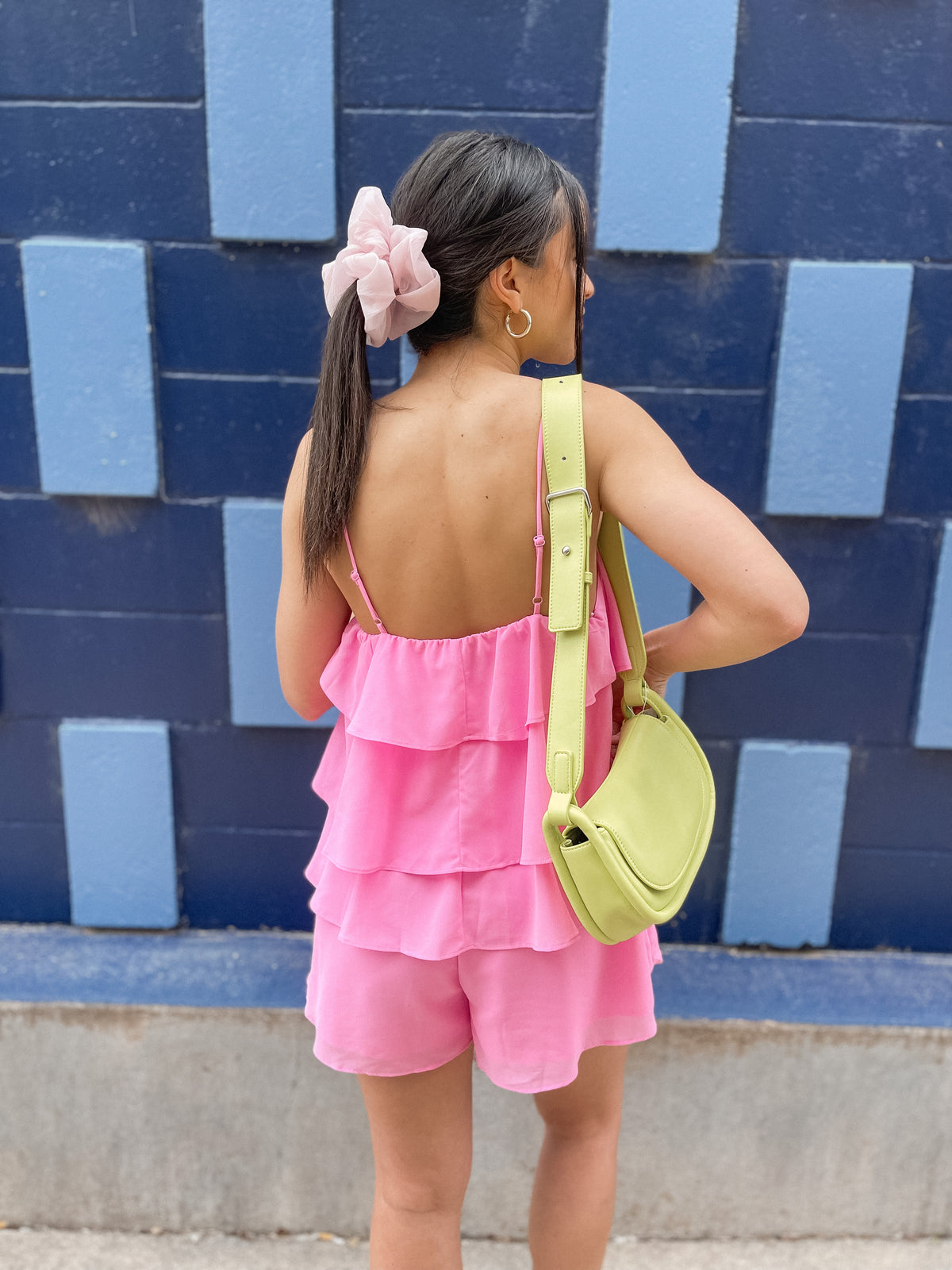 Bubblegum Pink Tiered Chiffon Romper