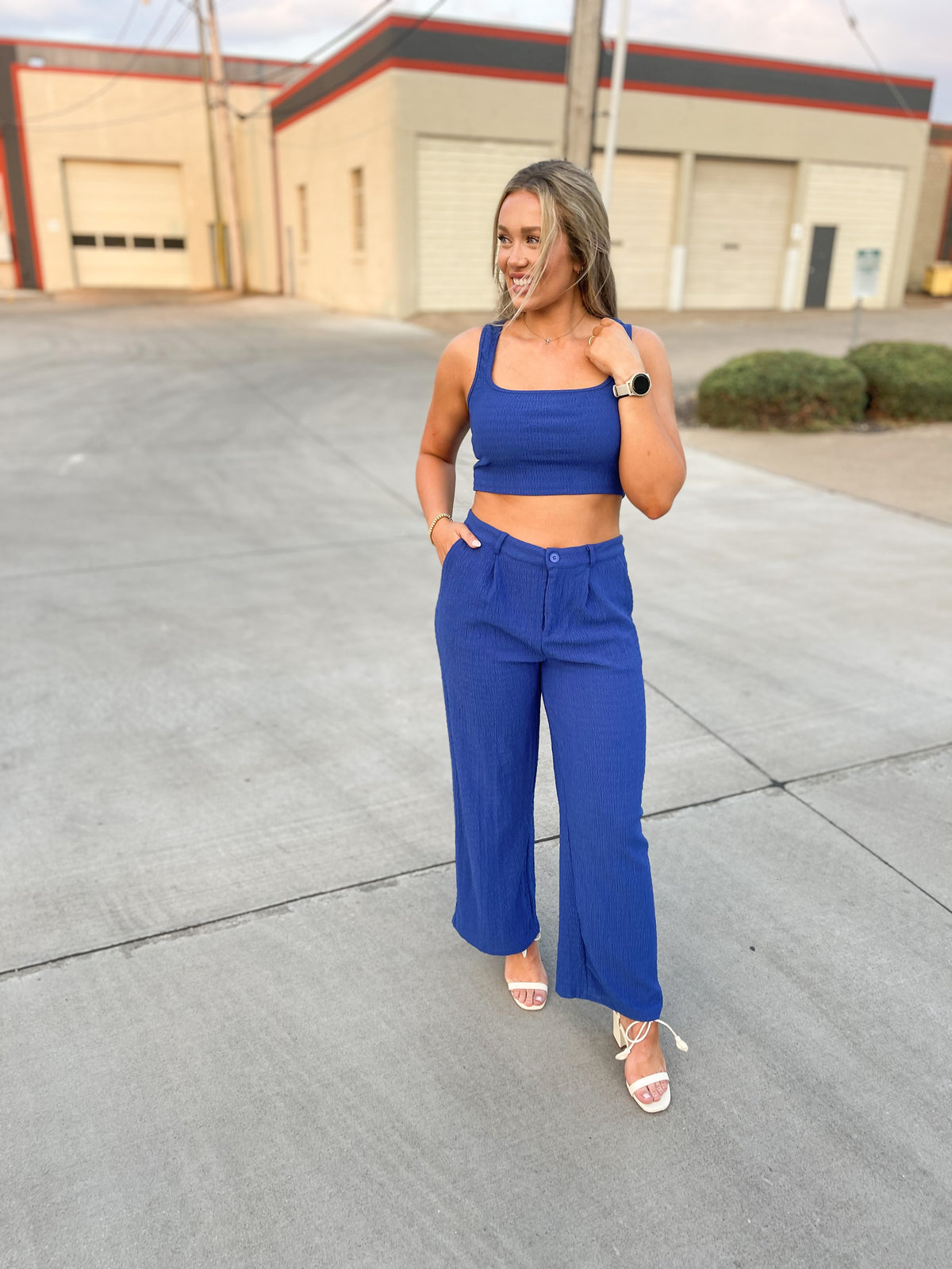 Royal Blue Square Neck Crop Top