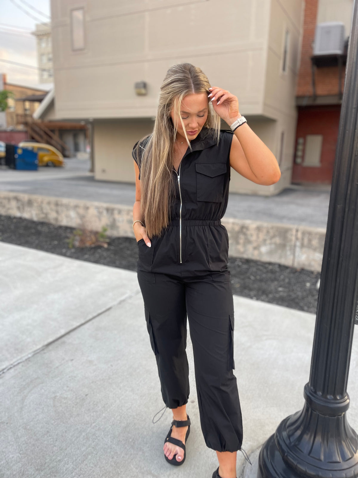 High Neck Cargo Nylon Jumpsuit