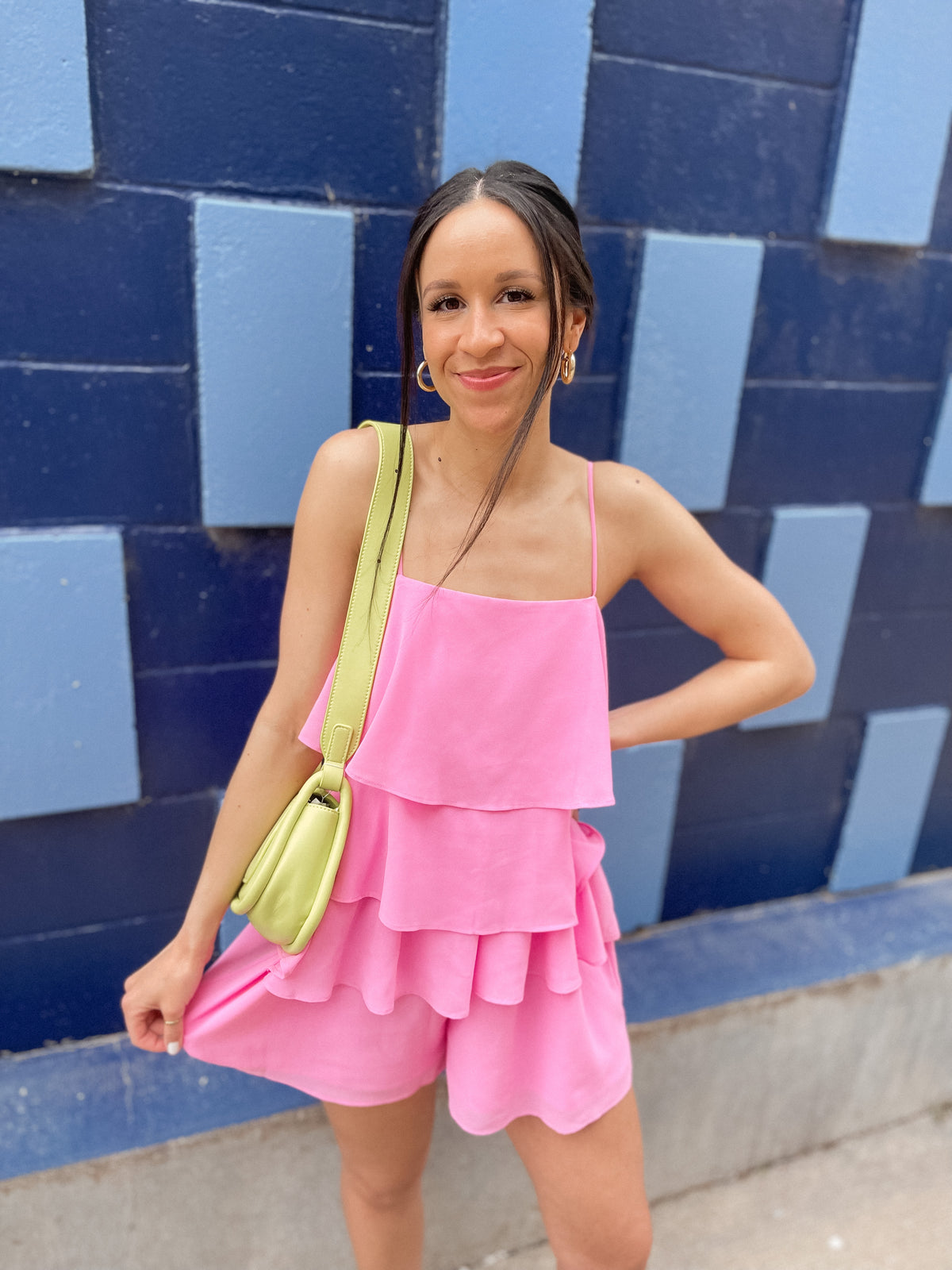 Bubblegum Pink Tiered Chiffon Romper