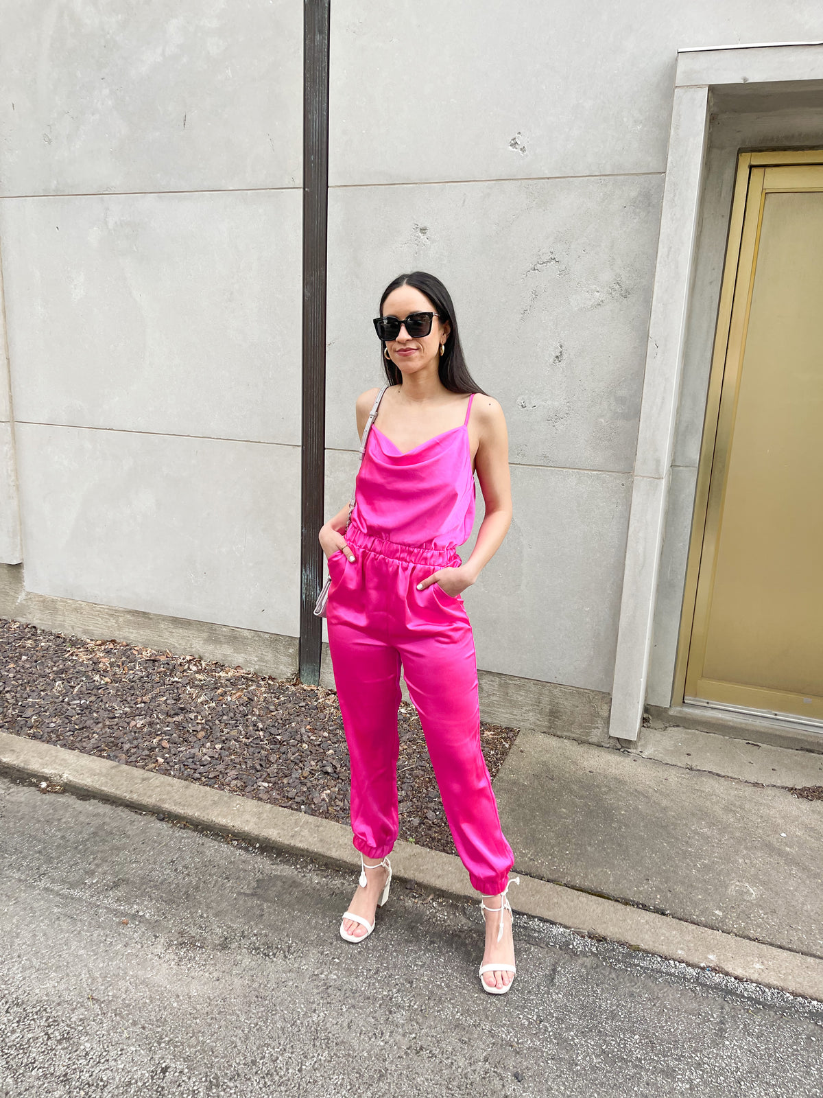 Hyper Pink Satin Jumpsuit