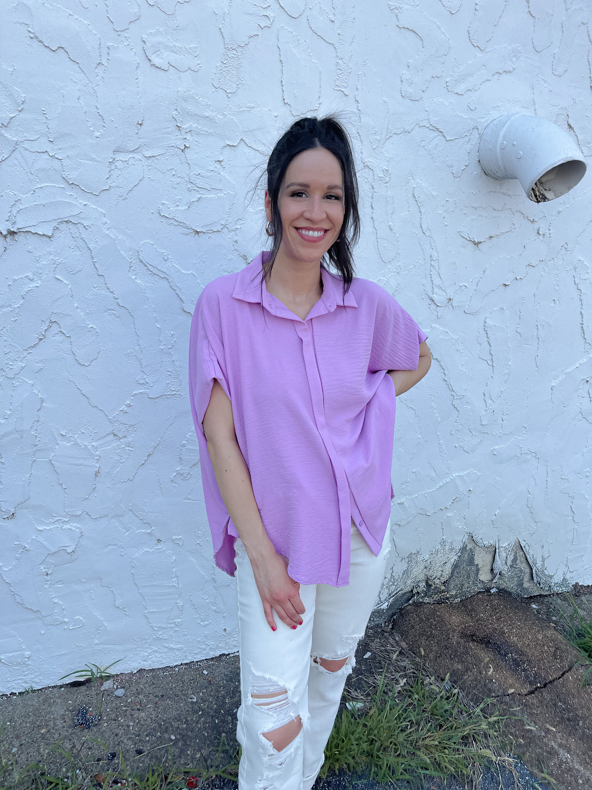 Lilac Dolman Sleeve Loose Fit Blouse