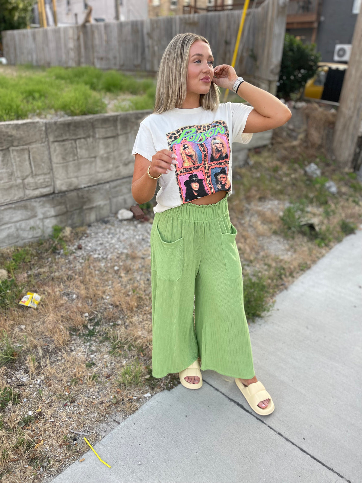 Green Cropped Wide Leg Pants