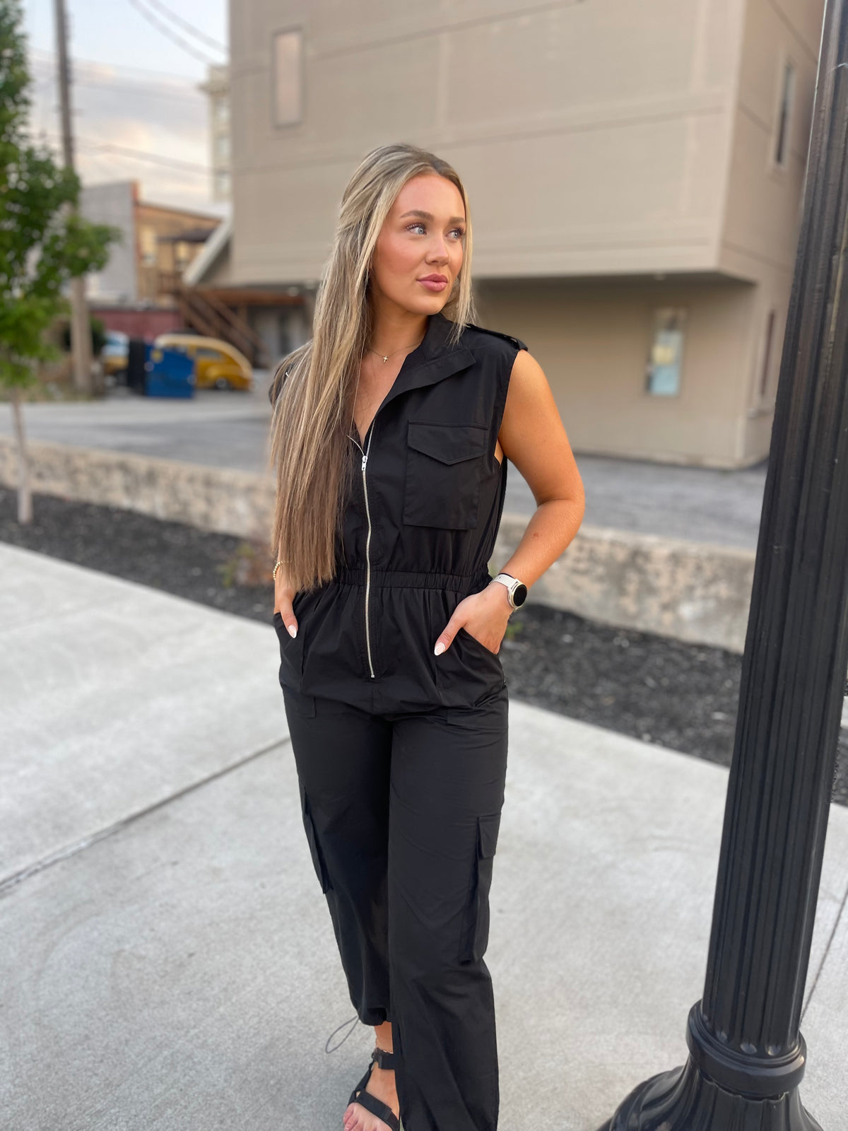 High Neck Cargo Nylon Jumpsuit