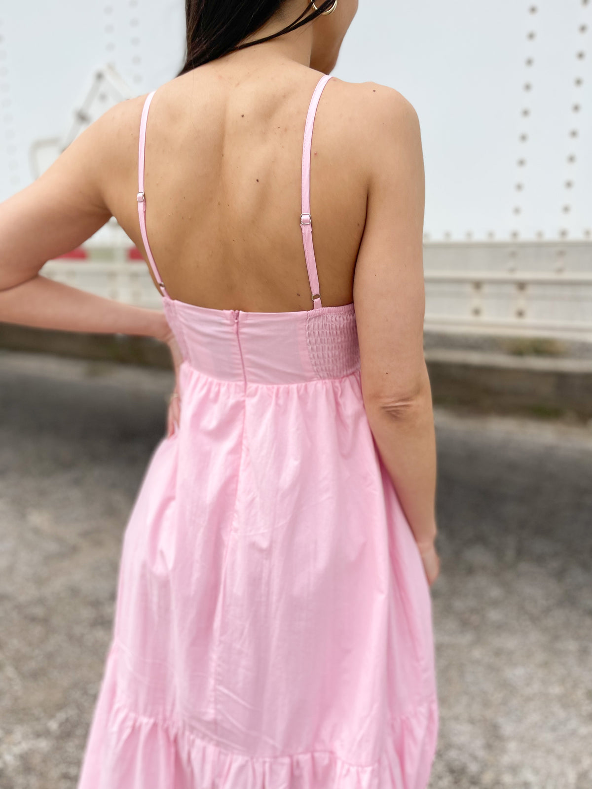 Pink Sweetheart Neck Strapless Maxi Dress