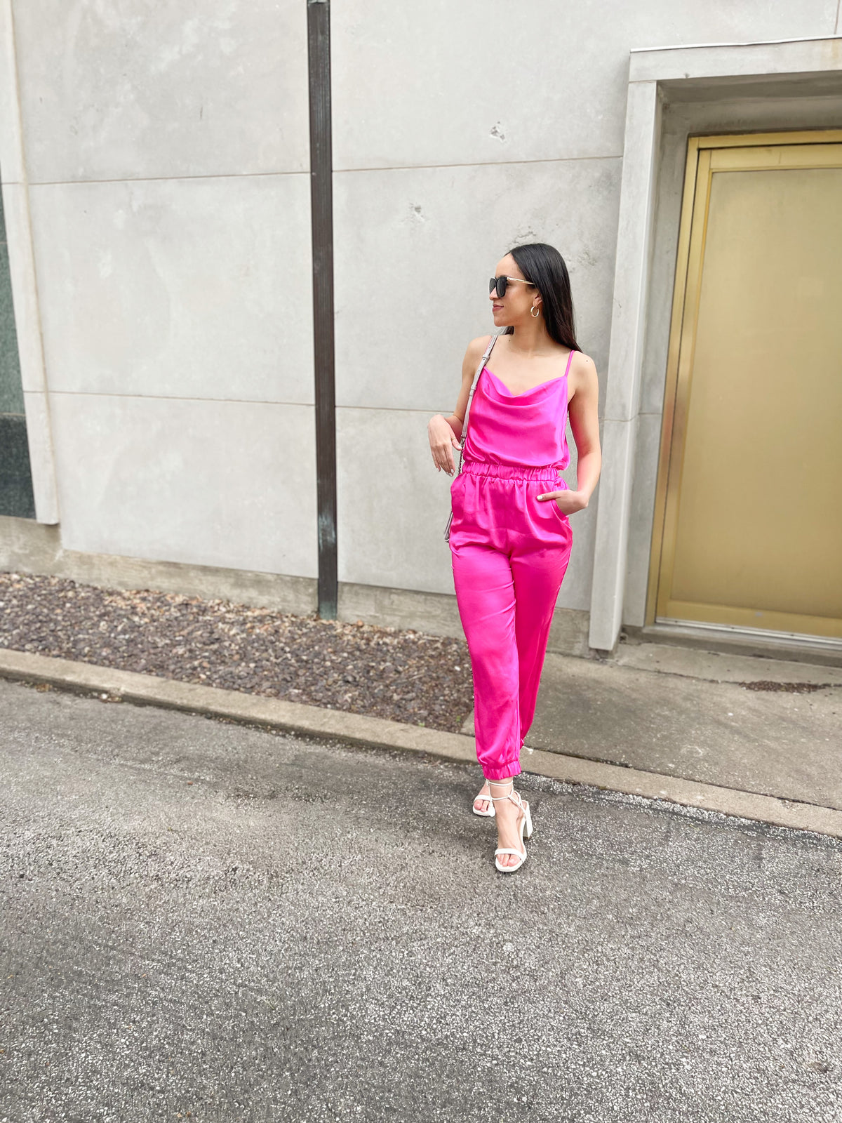 Hyper Pink Satin Jumpsuit