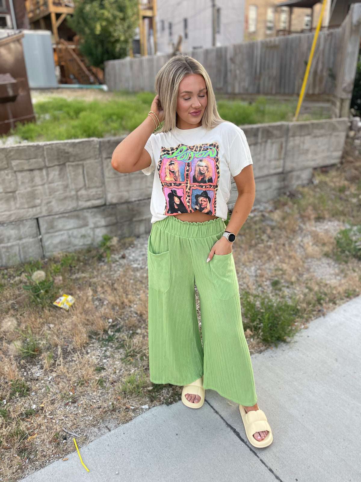 Green Cropped Wide Leg Pants