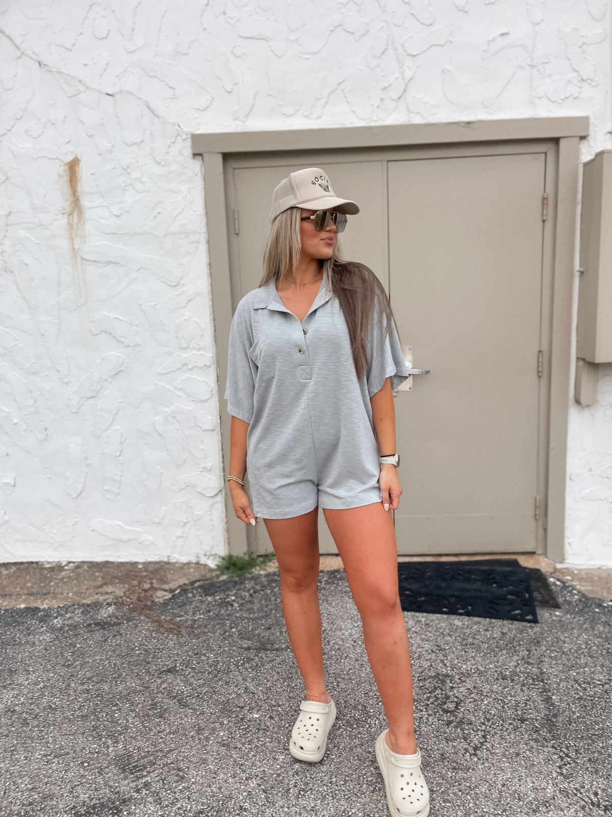 Grey Short Sleeve Collared romper