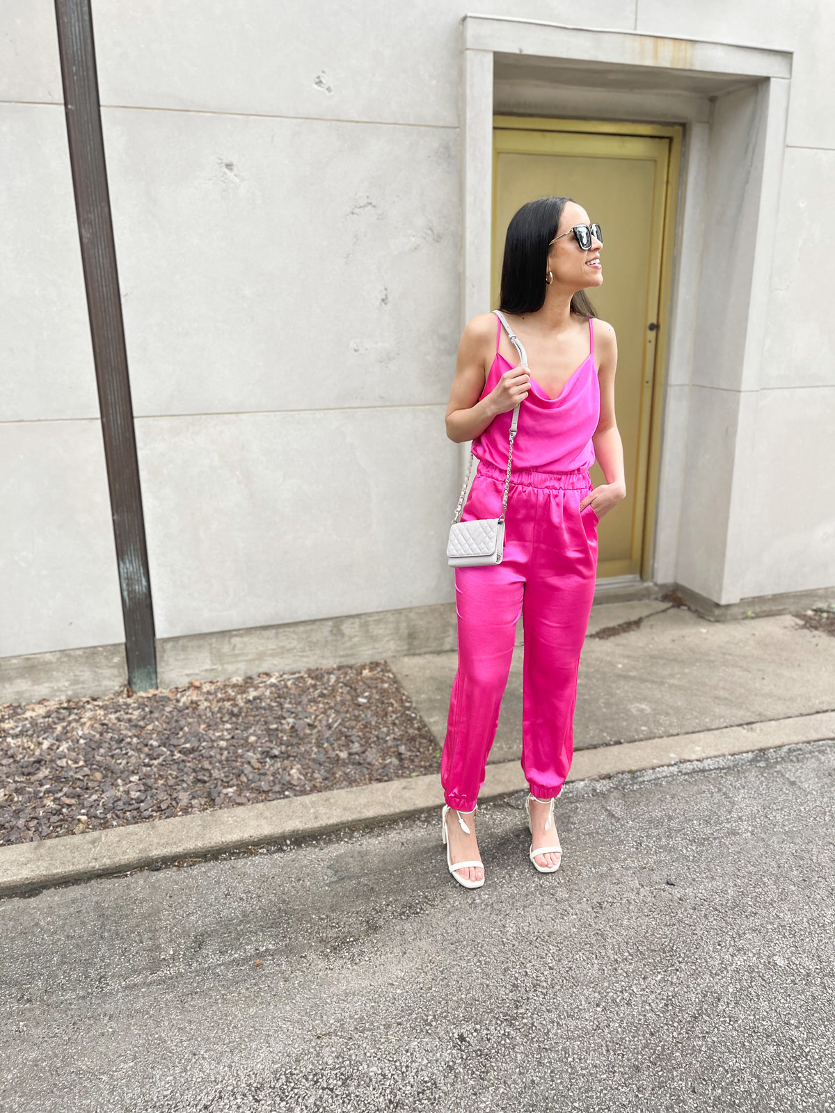 Hyper Pink Satin Jumpsuit