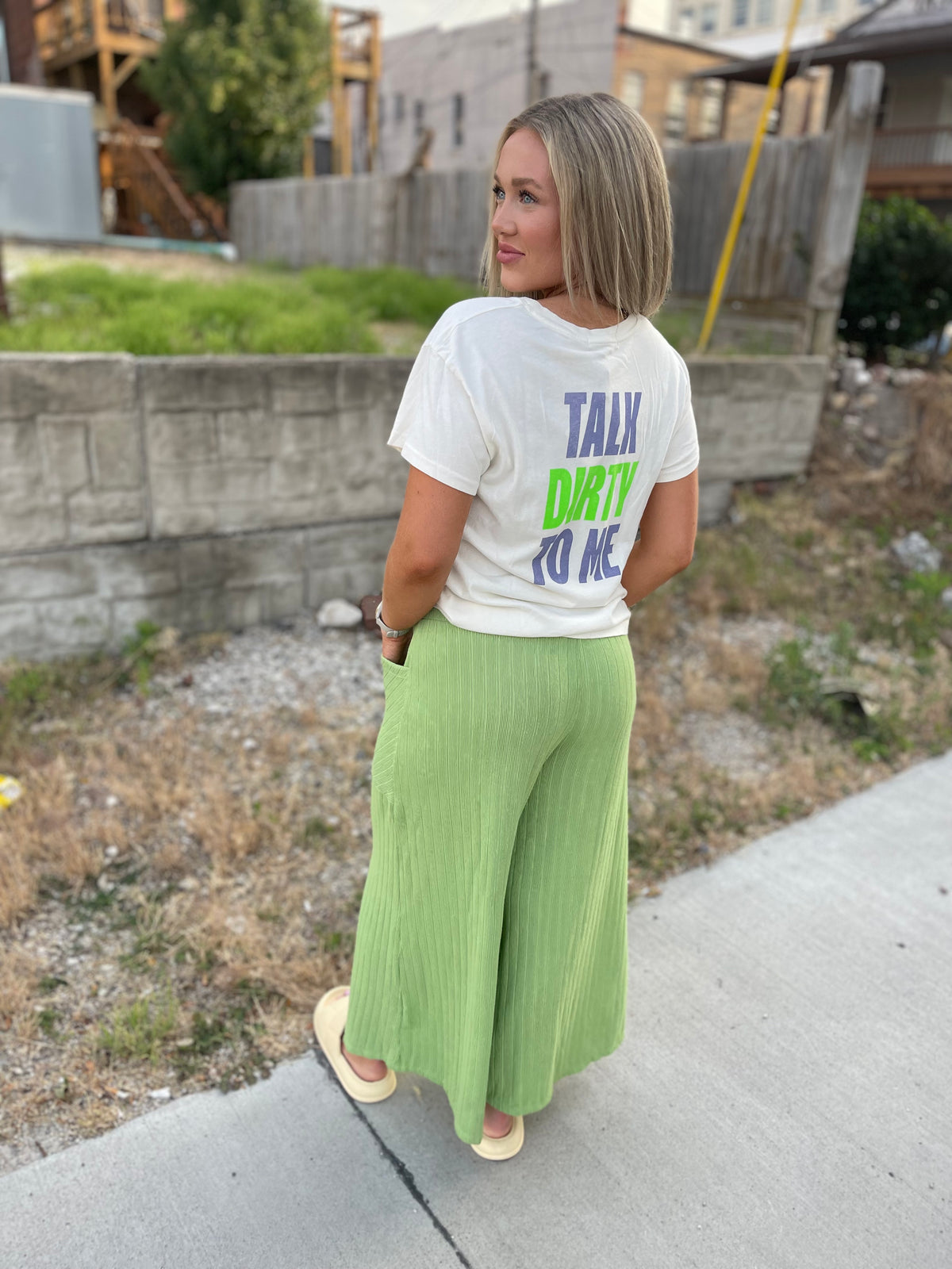 Green Cropped Wide Leg Pants