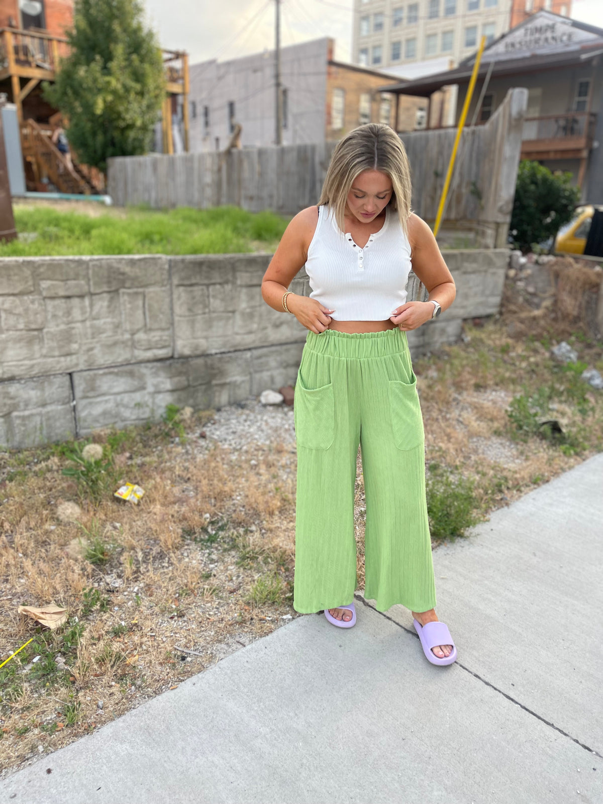 Green Cropped Wide Leg Pants