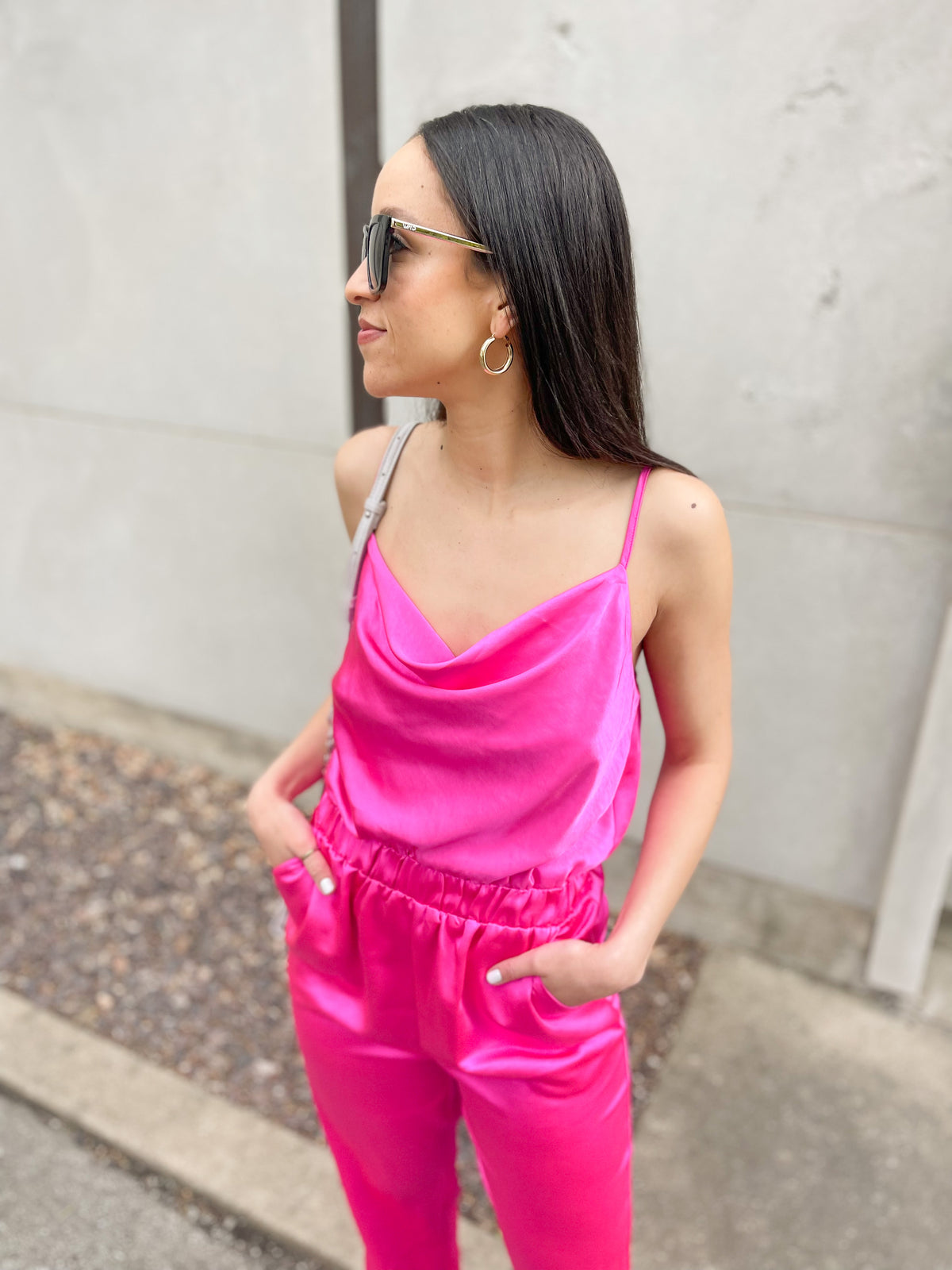 Hyper Pink Satin Jumpsuit