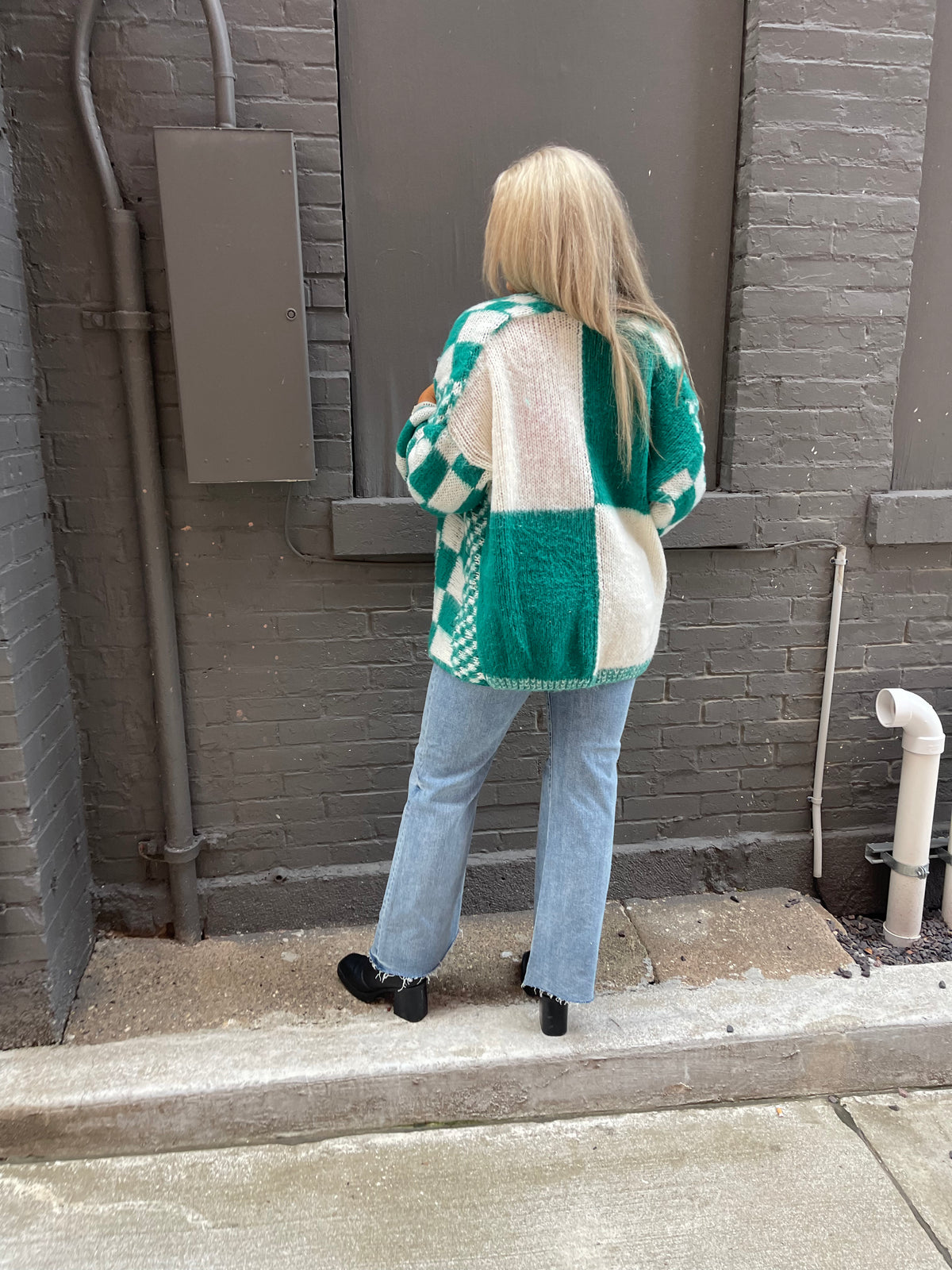 Teal Oversized Checkered Cardigan