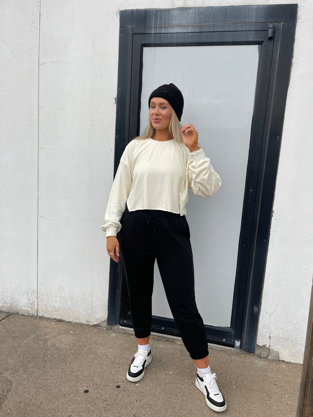 Cream Cropped Sweatshirt