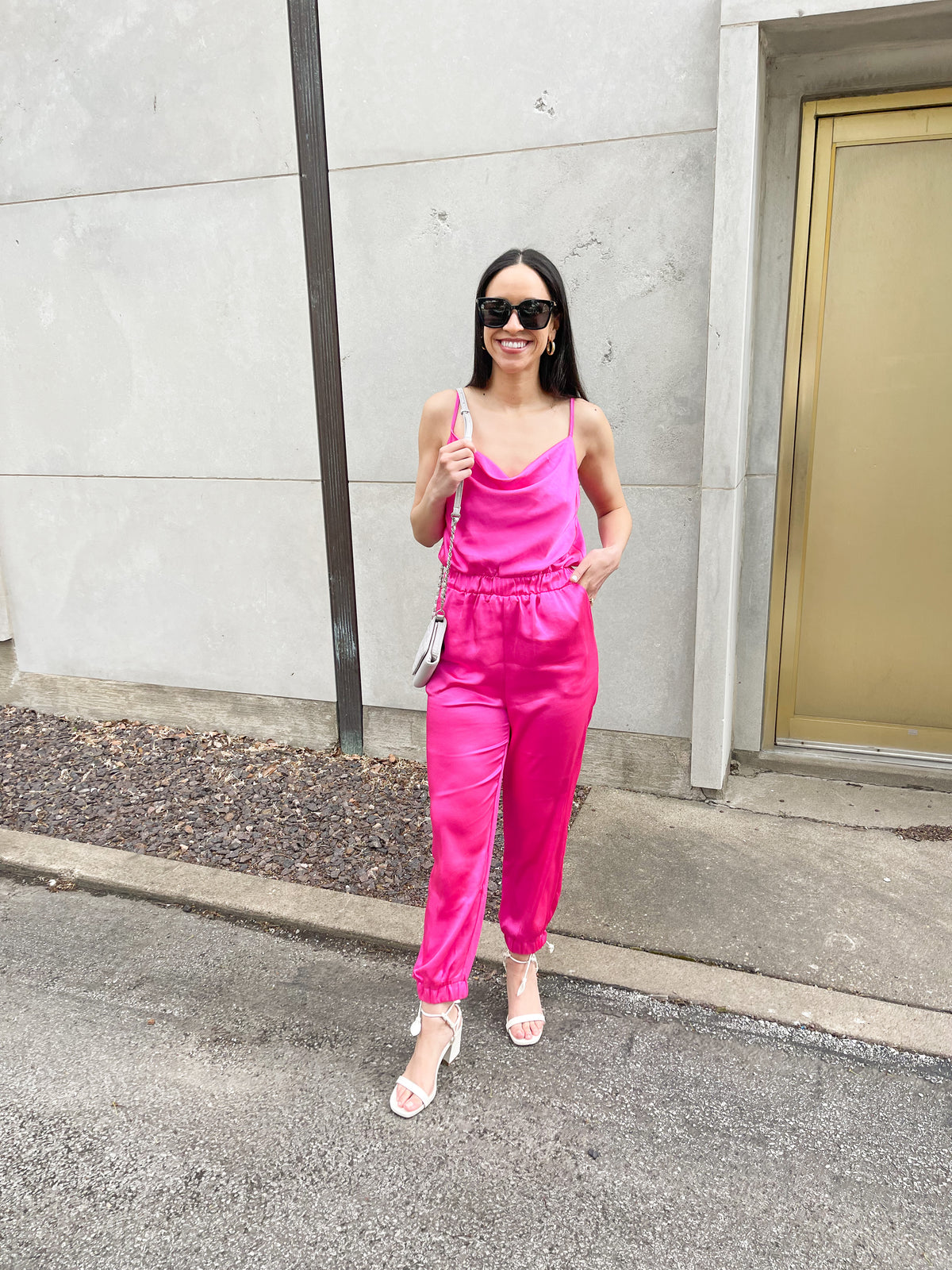 Hyper Pink Satin Jumpsuit