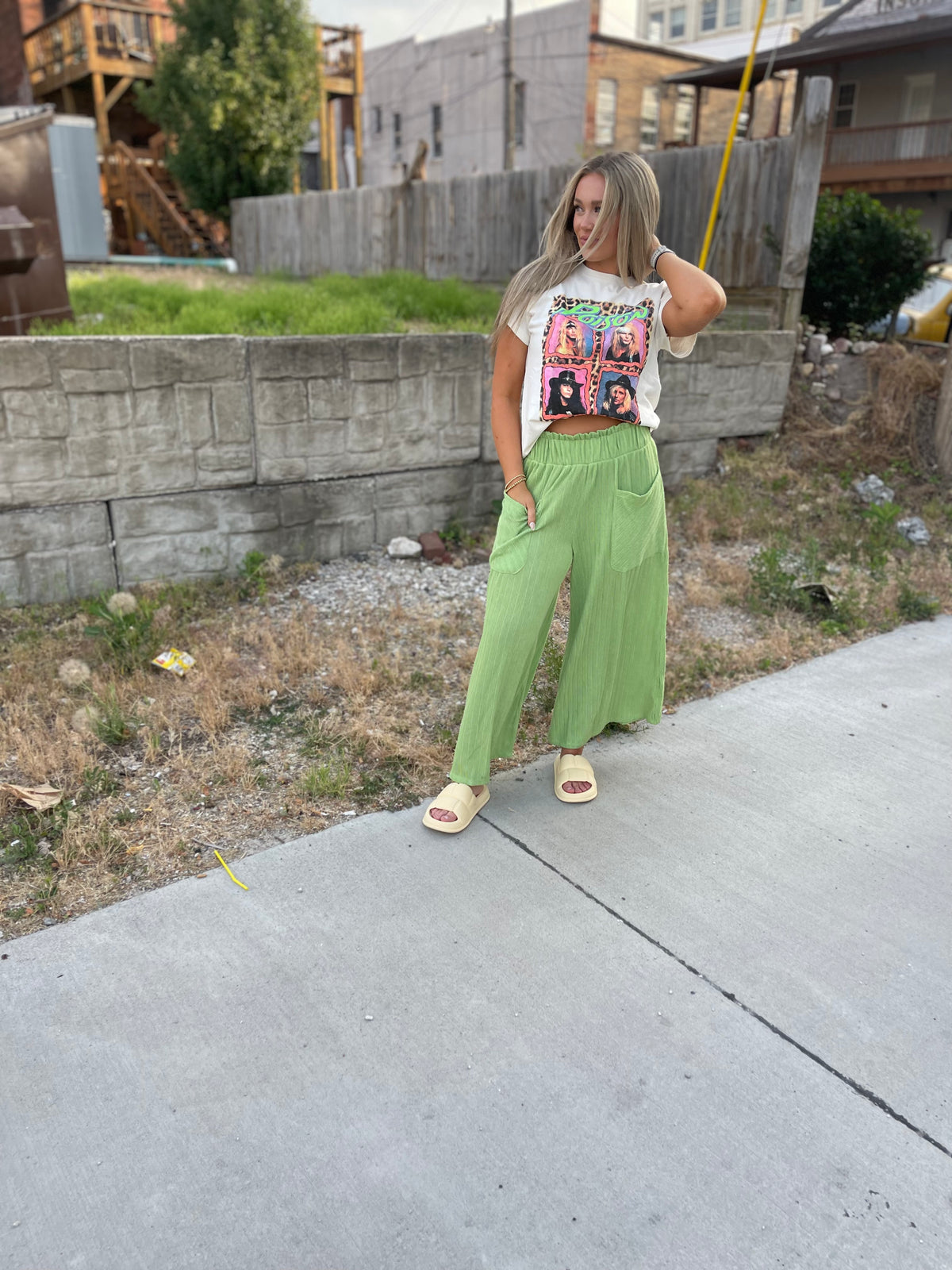 Green Cropped Wide Leg Pants