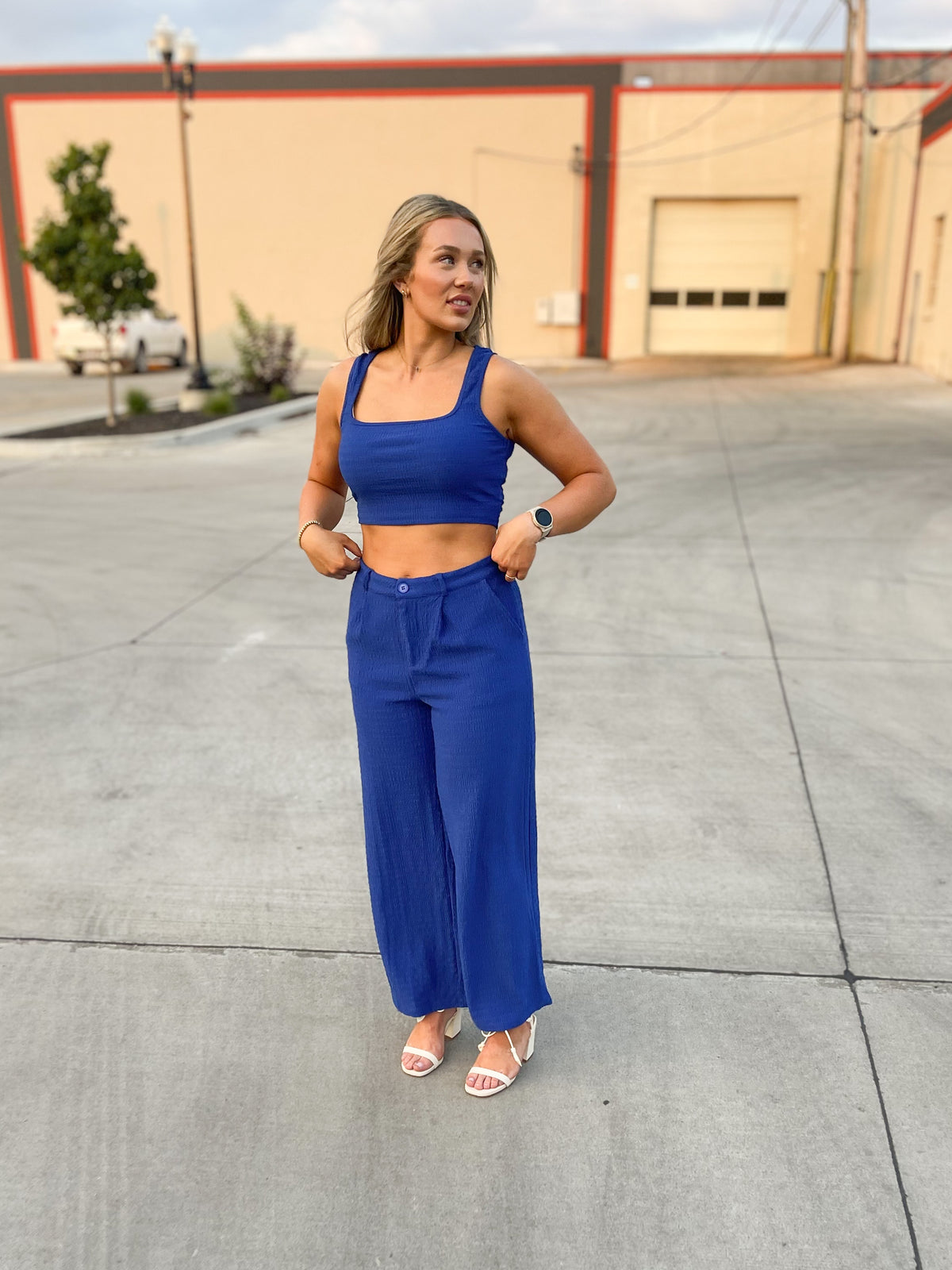 Royal Blue Square Neck Crop Top