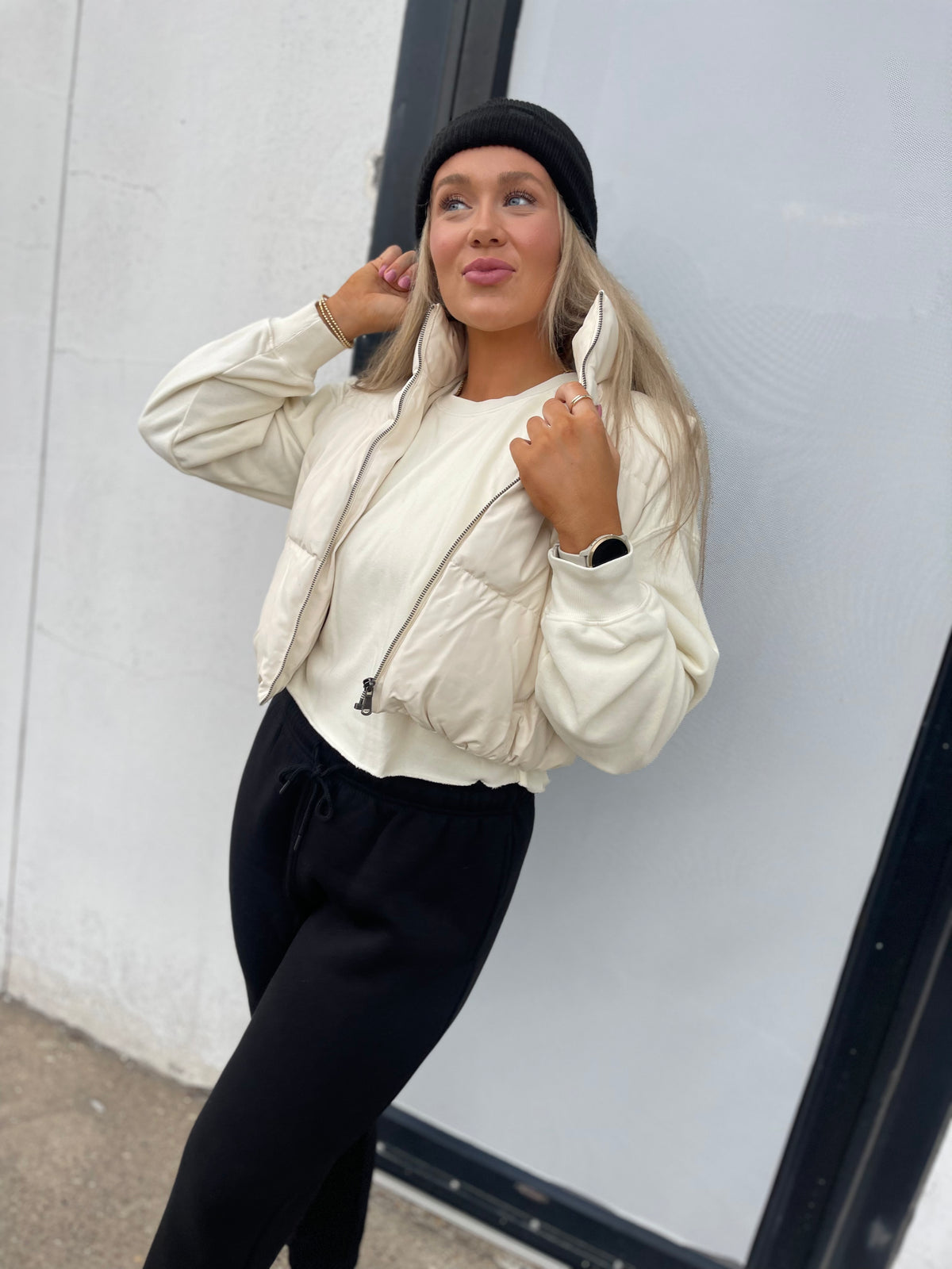 Cream Cropped Sweatshirt