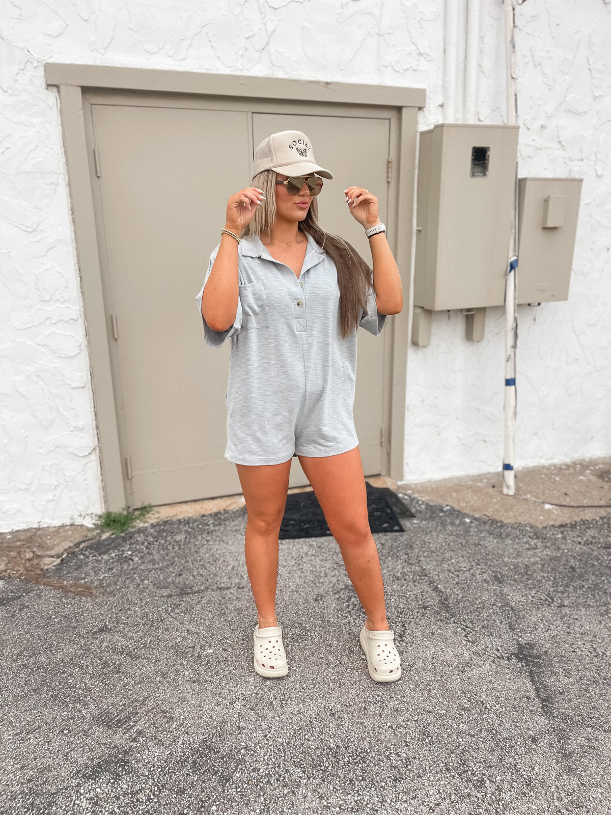 Grey Short Sleeve Collared romper
