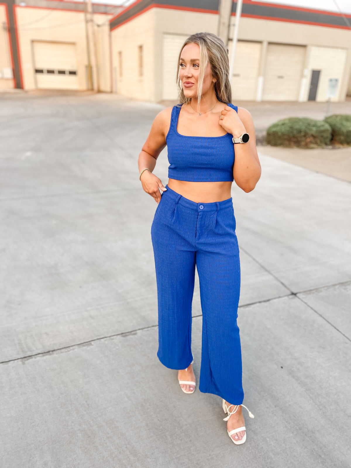 Royal Blue Square Neck Crop Top