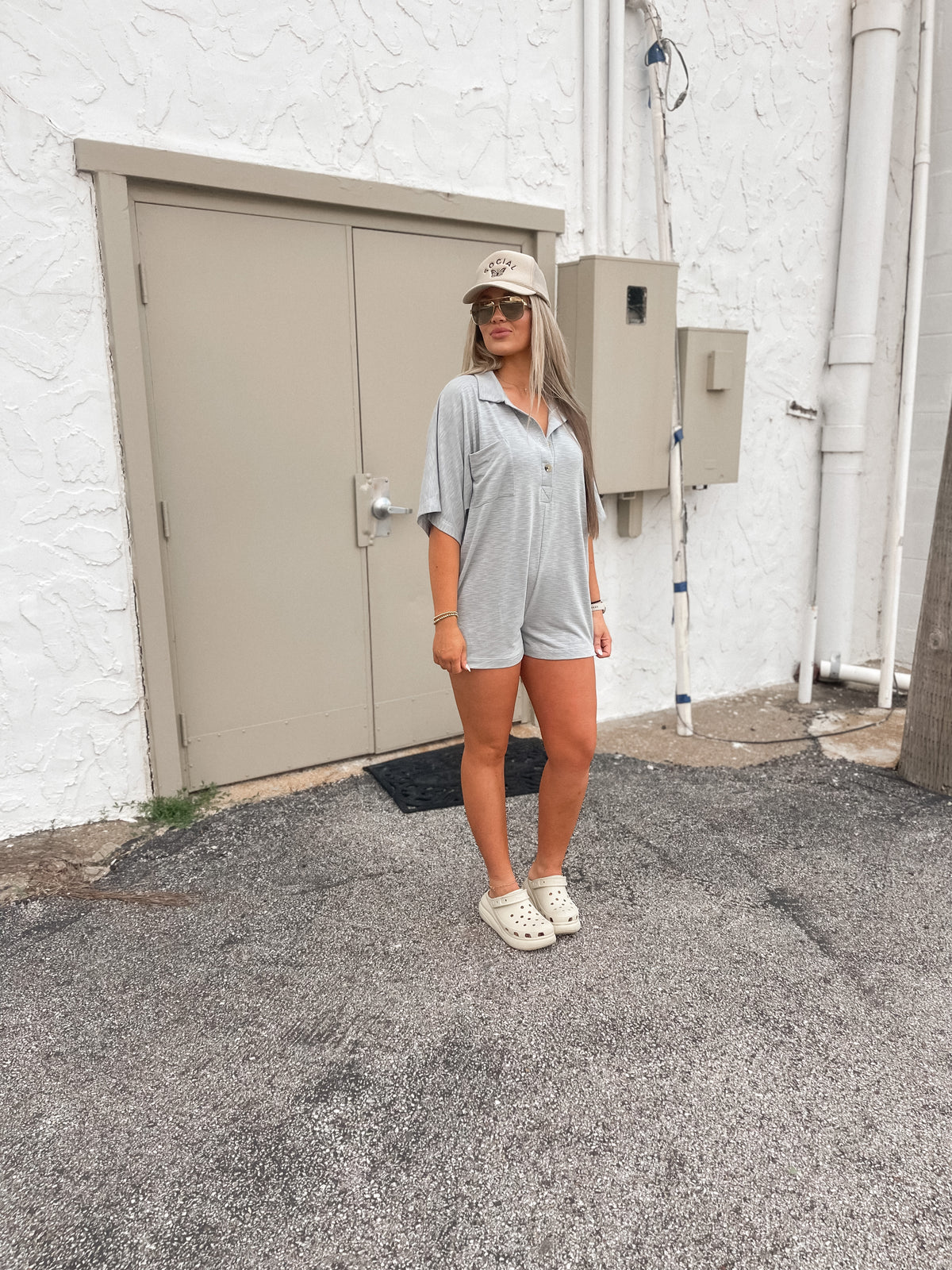 Grey Short Sleeve Collared romper